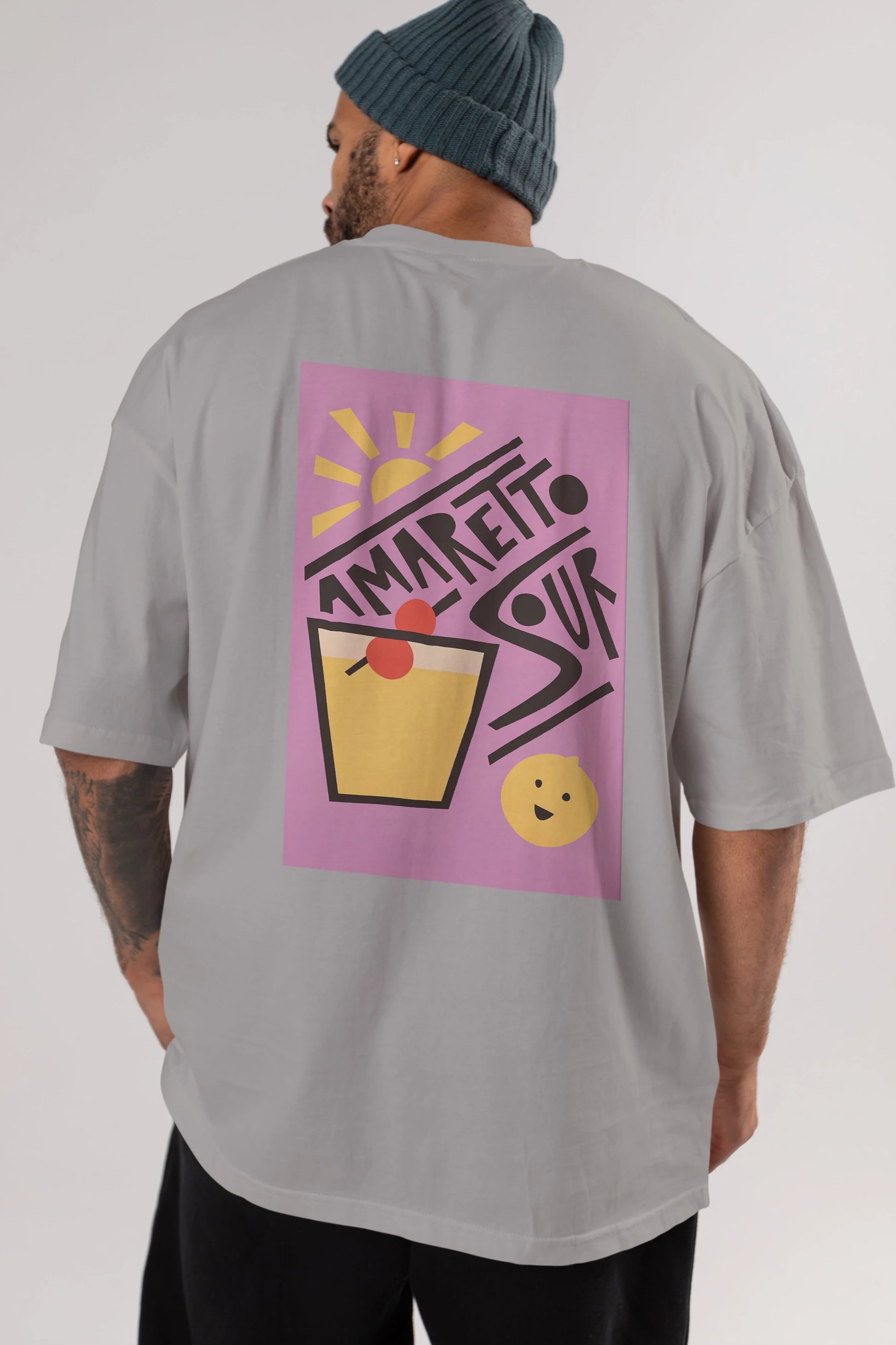 Amaretto Sour Arka Baskılı Oversize t-shirt Erkek Kadın Unisex %100 Pamuk Bisiklet Yaka tişort