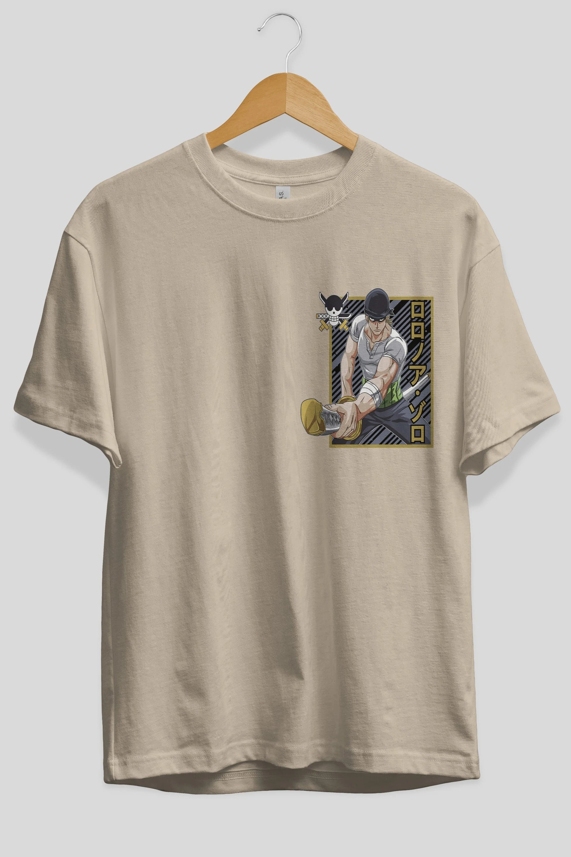 RORONOA ZORO Ön Sol Baskılı Oversize t-shirt Erkek Kadın Unisex %100 Pamuk Bisiklet Yaka tişort