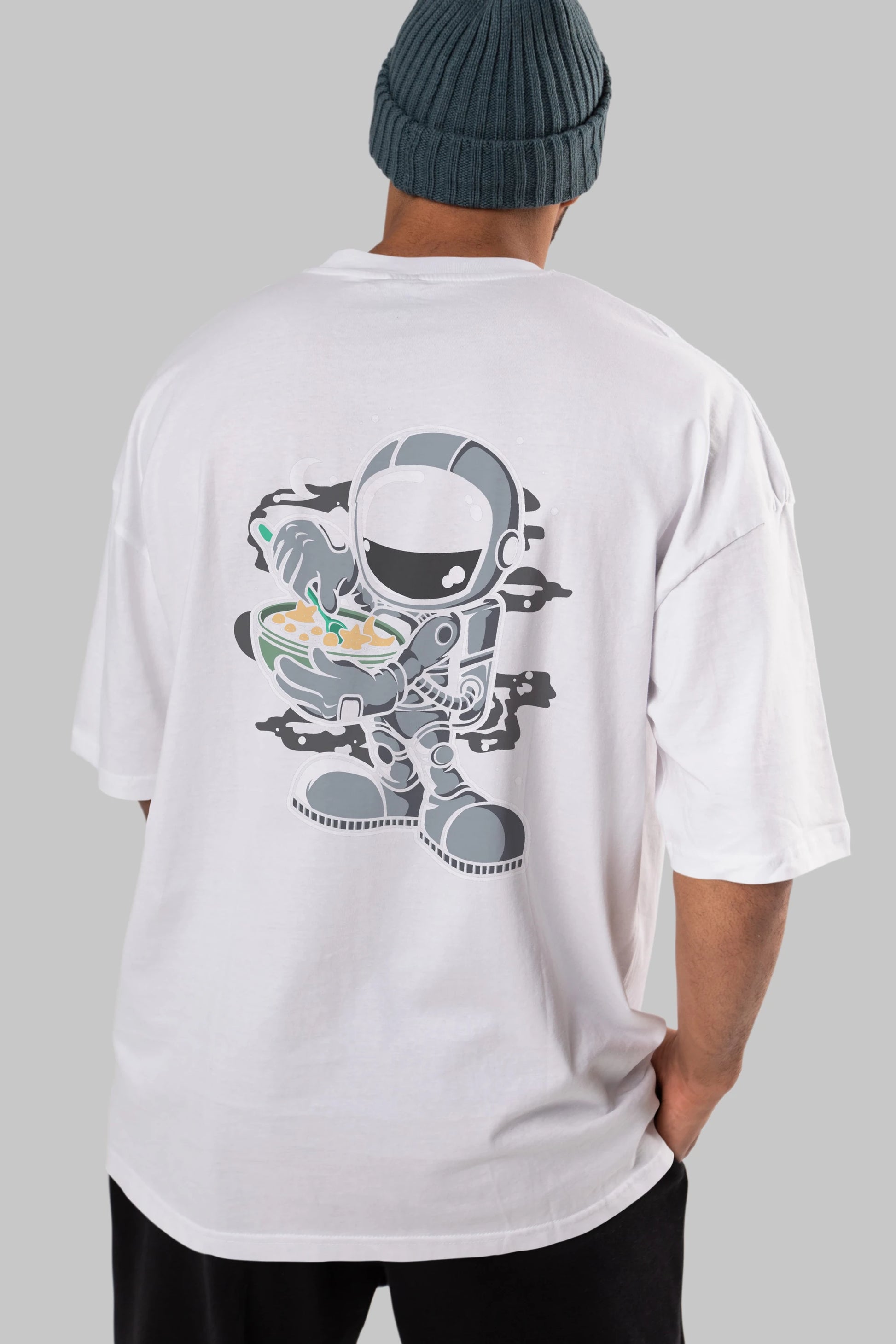 Astronaut Star Flakes Arka Baskılı Oversize t-shirt Erkek Kadın Unisex