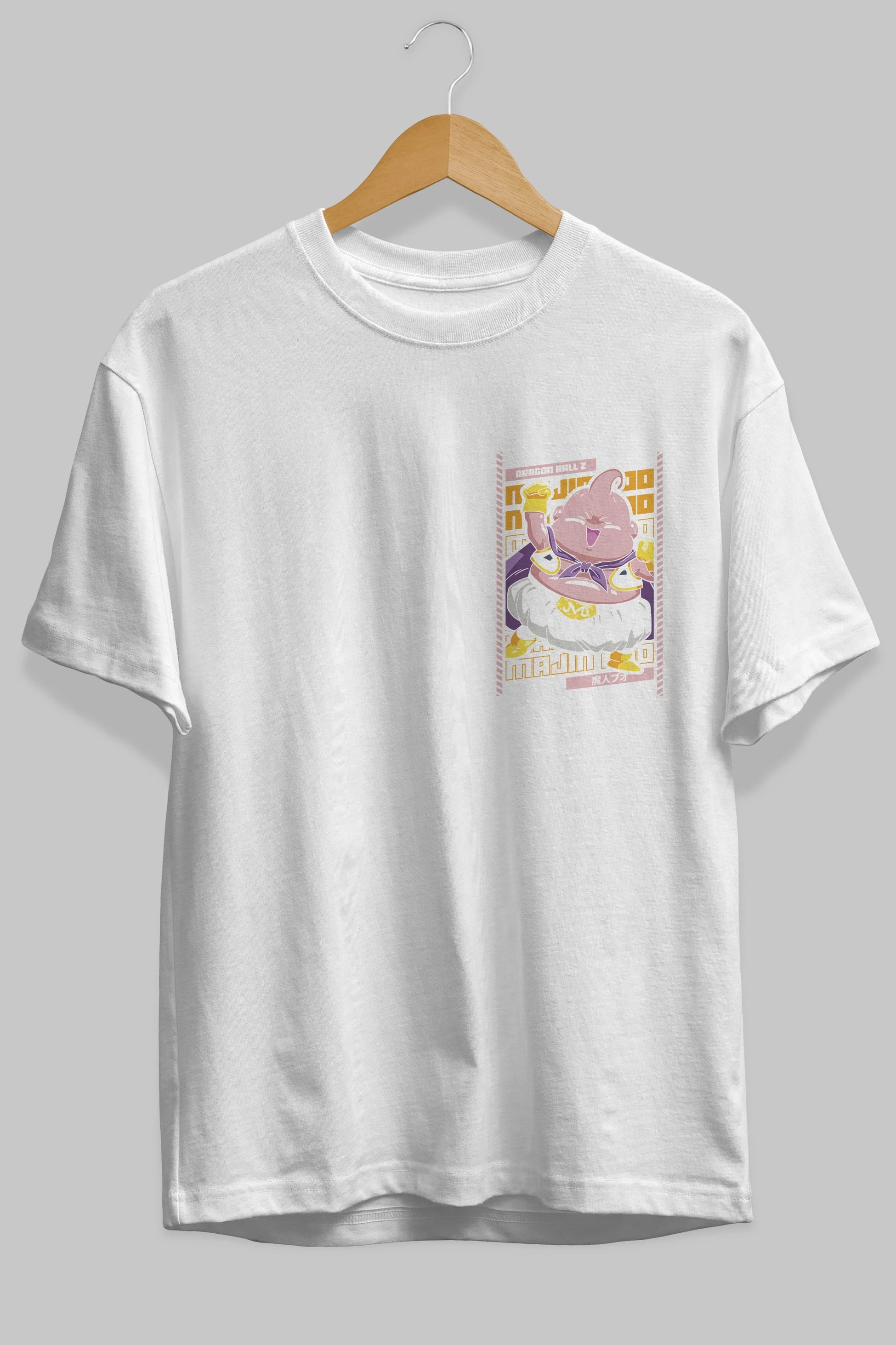 MAJIN BOO1 Ön Sol Baskılı Oversize t-shirt Erkek Kadın Unisex %100 Pamuk Bisiklet Yaka tişort