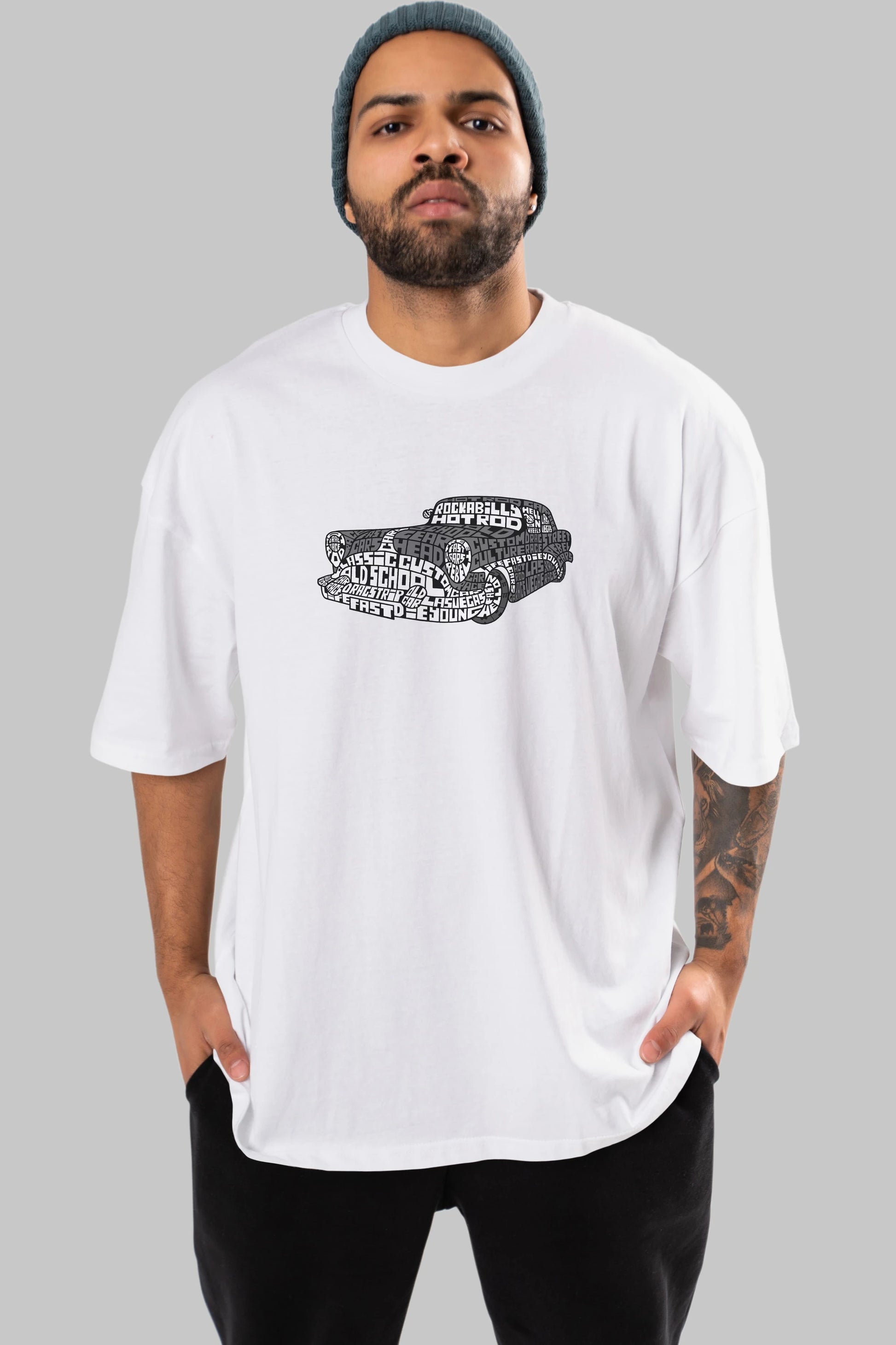 Hotrod Ön Baskılı Oversize t-shirt %100 pamuk Erkek Kadın Unisex