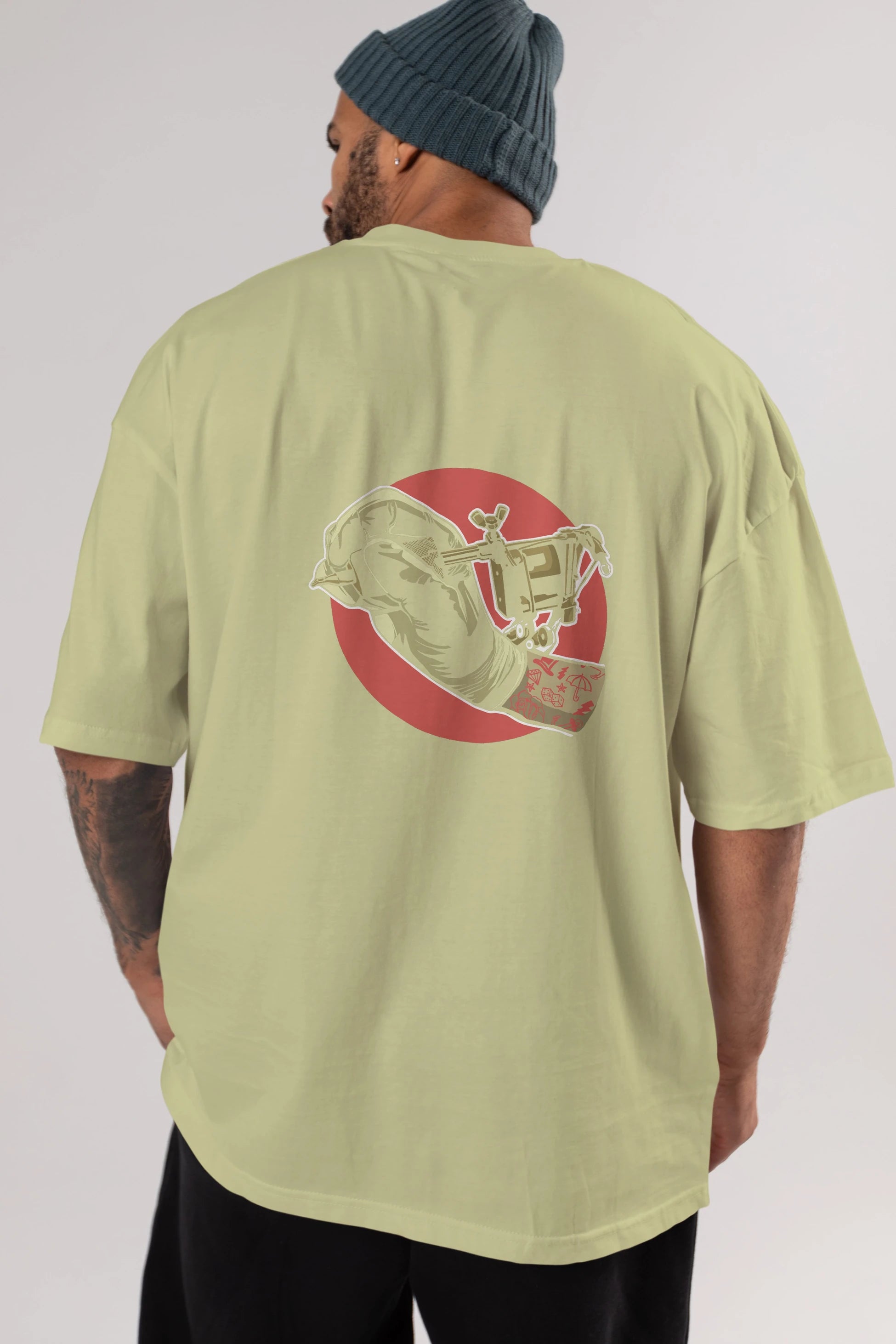 Tattoo Machine ] Arka Baskılı Oversize t-shirt Erkek Kadın Unisex %100 Pamuk