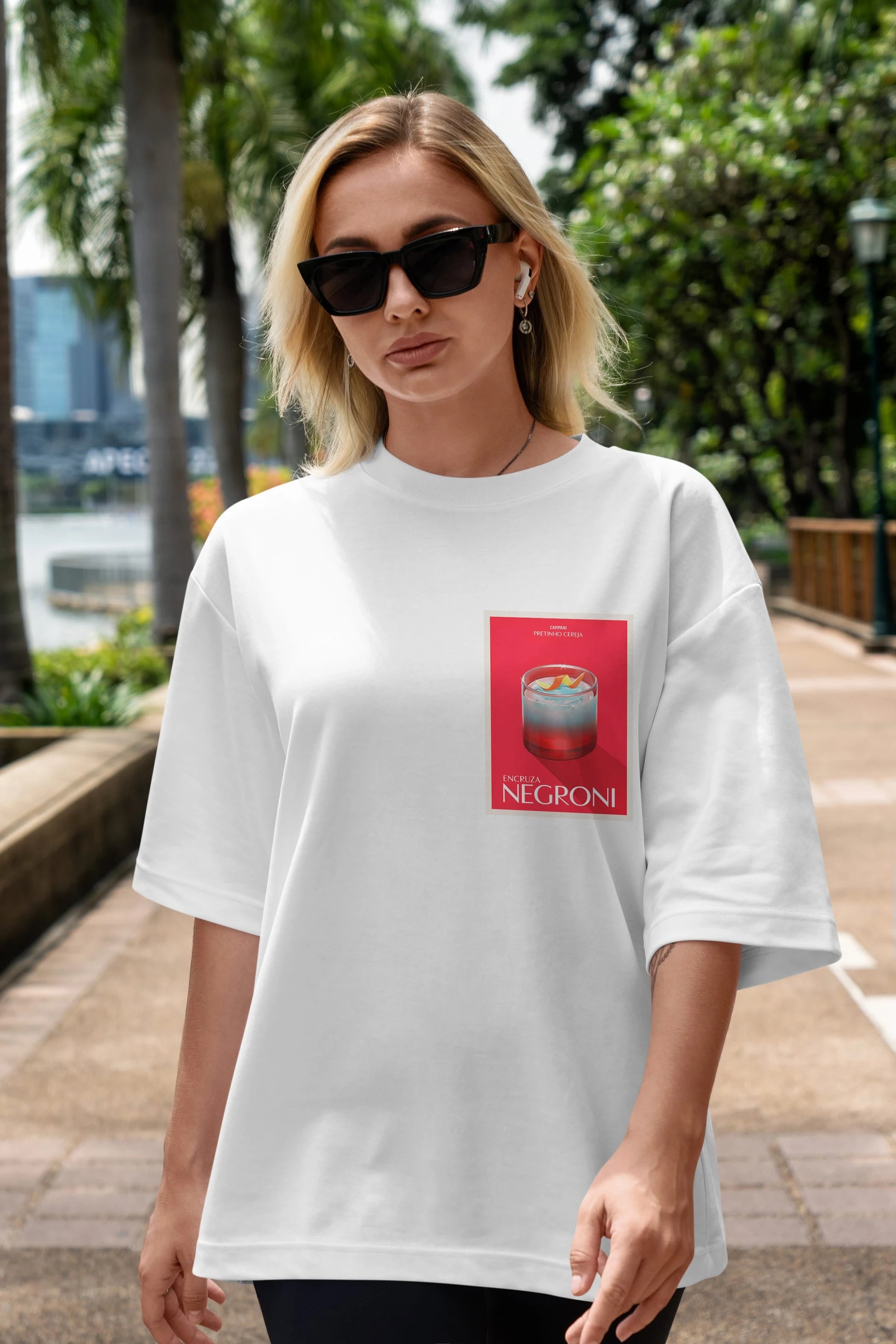 Encruza Negroni Ön Sol Baskılı Oversize t-shirt Erkek Kadın Unisex %100 Pamuk Bisiklet Yaka tişort