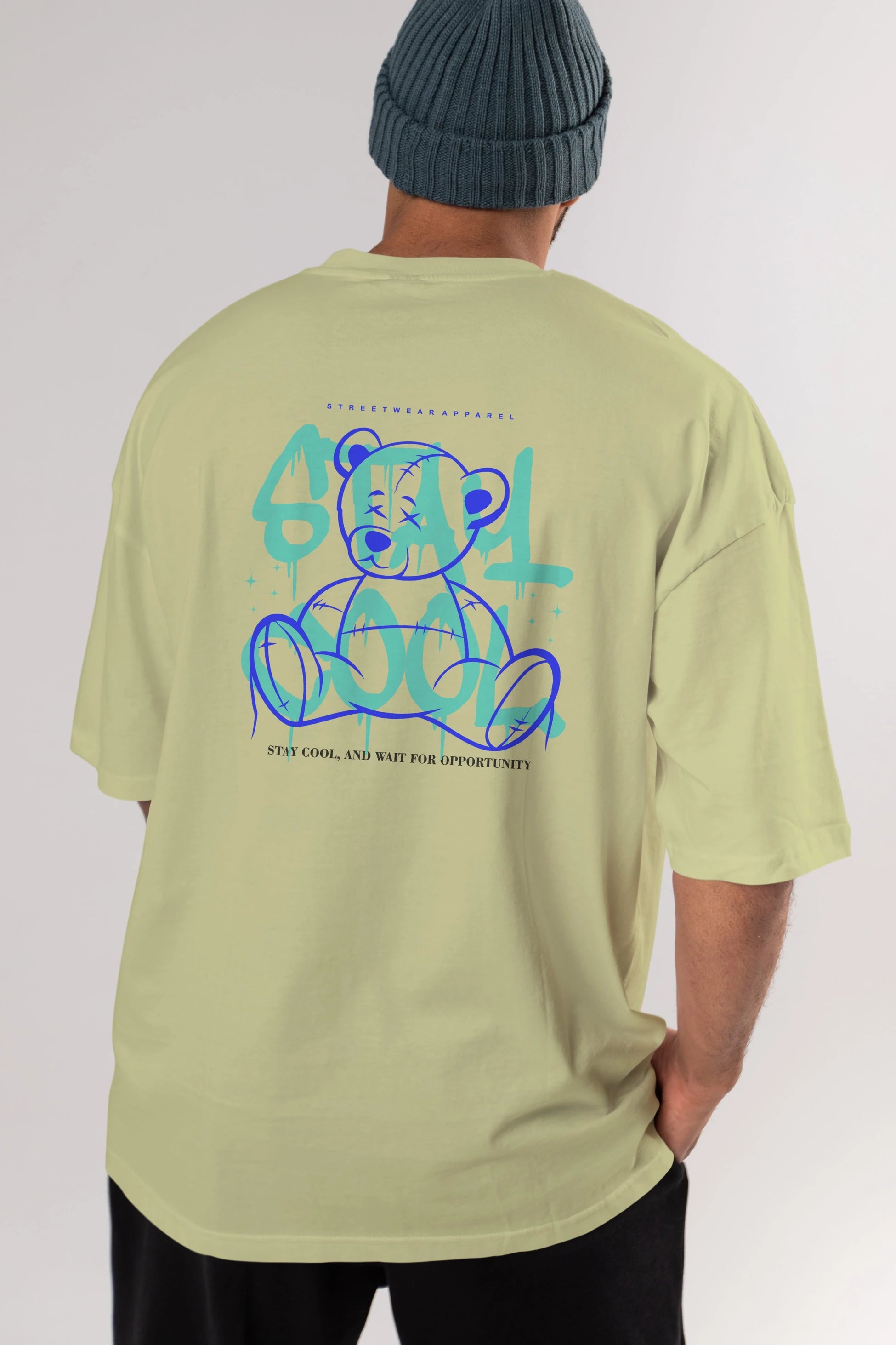 Teddy Bear Stay Cool 2 Arka Baskılı Oversize t-shirt Erkek Kadın Unisex