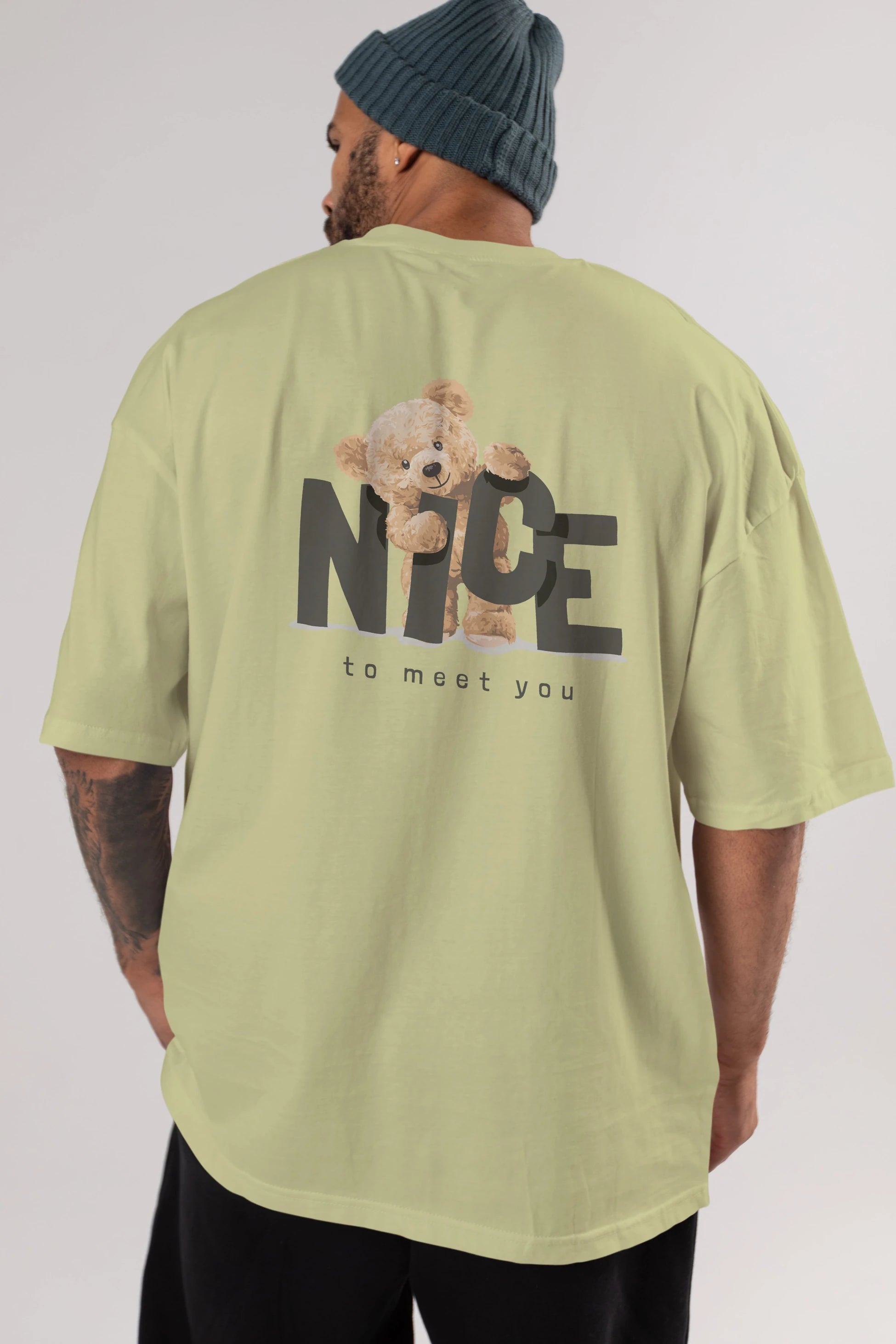 Teddy Nıce To Meet You Arka Baskılı Oversize t-shirt Erkek Kadın Unisex %100 Pamuk