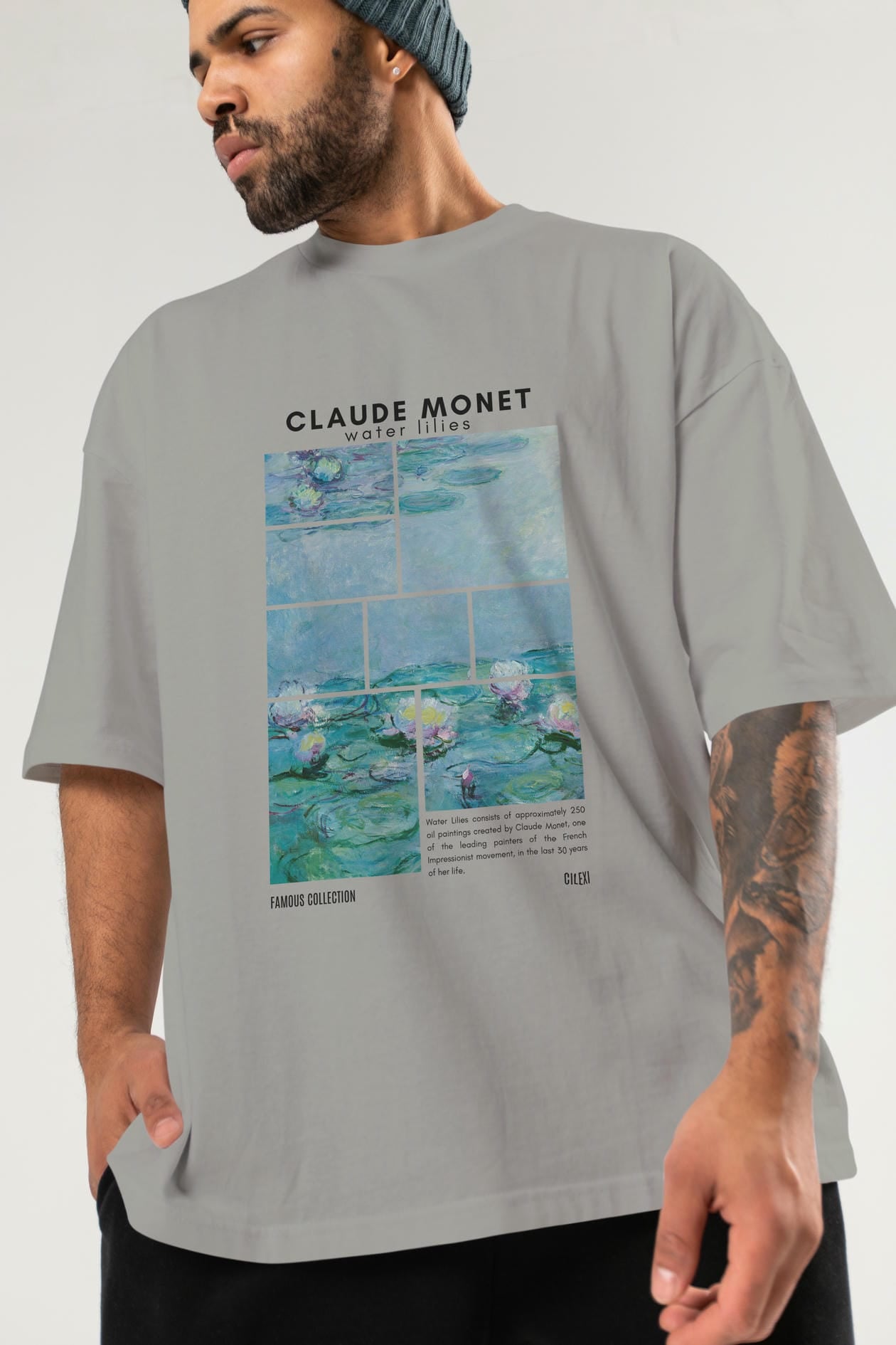 Claude Monet ön Baskılı Oversize t-shirt Erkek Kadın Bisiklet Yaka Pamuk tişort