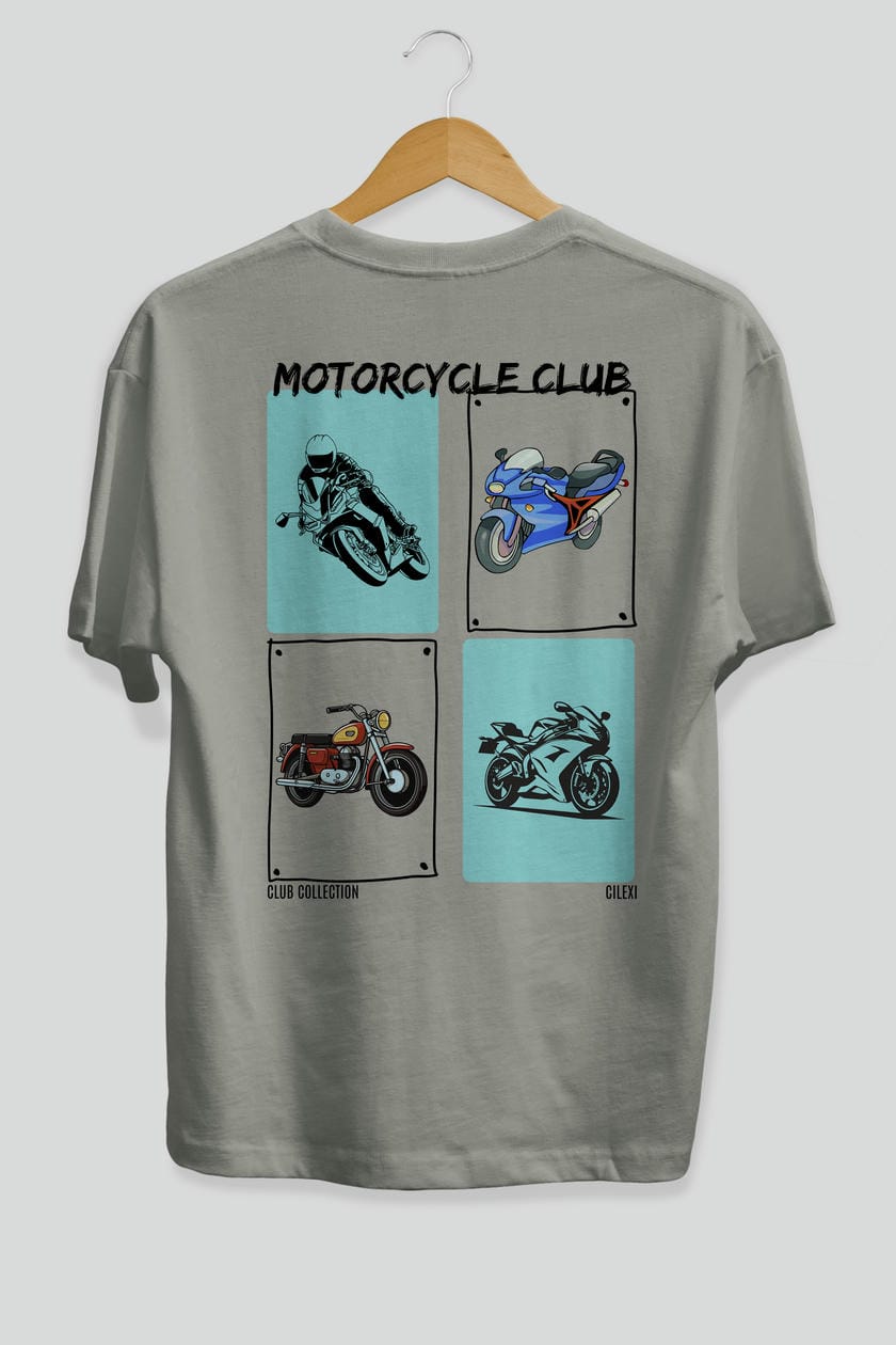 Motorcycle Club Arka Baskılı Oversize t-shirt Erkek Kadın %100 Pamuk Bisiklet Yaka tişort