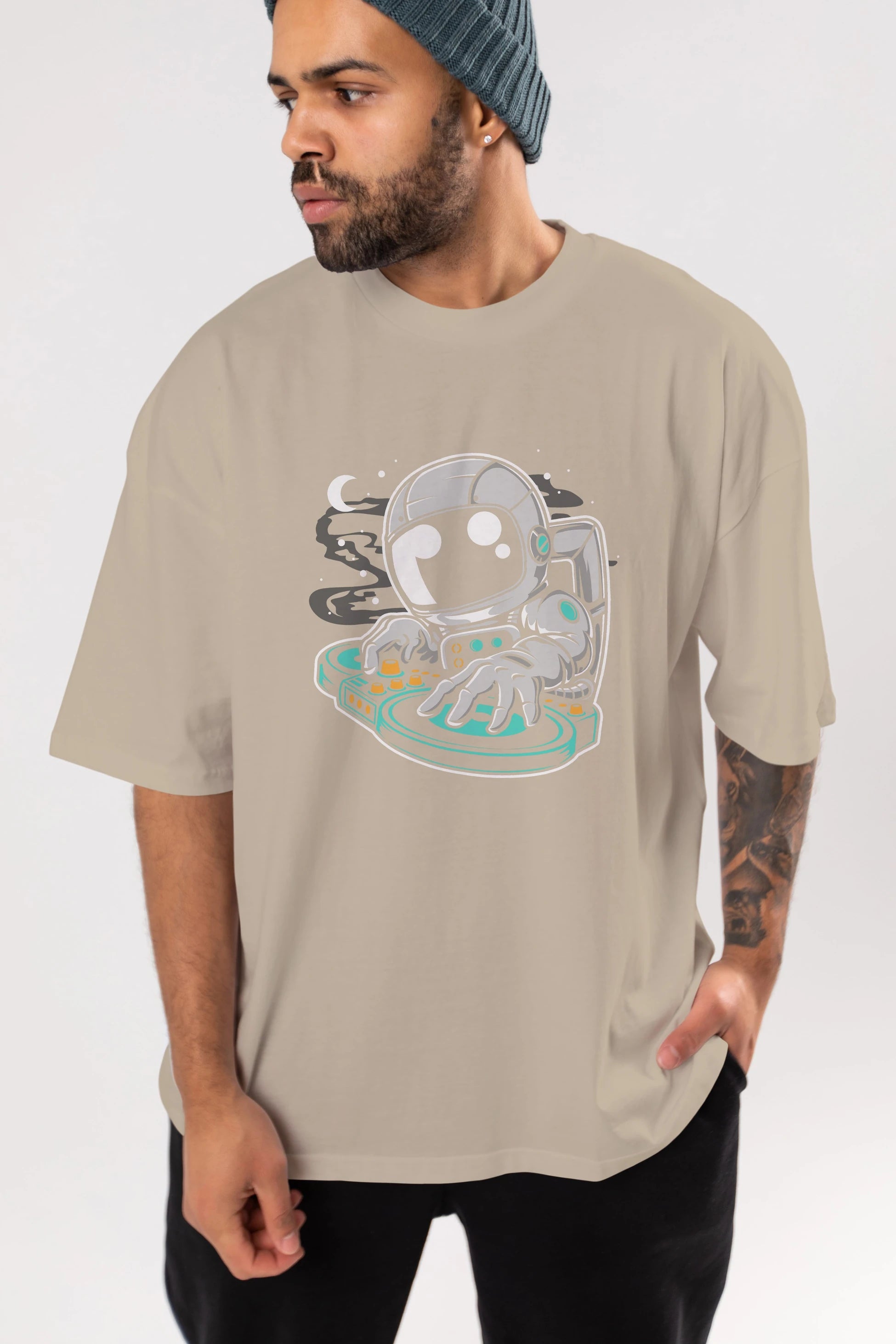 Astronaut DJ Ön Baskılı Oversize t-shirt Erkek Kadın Unisex