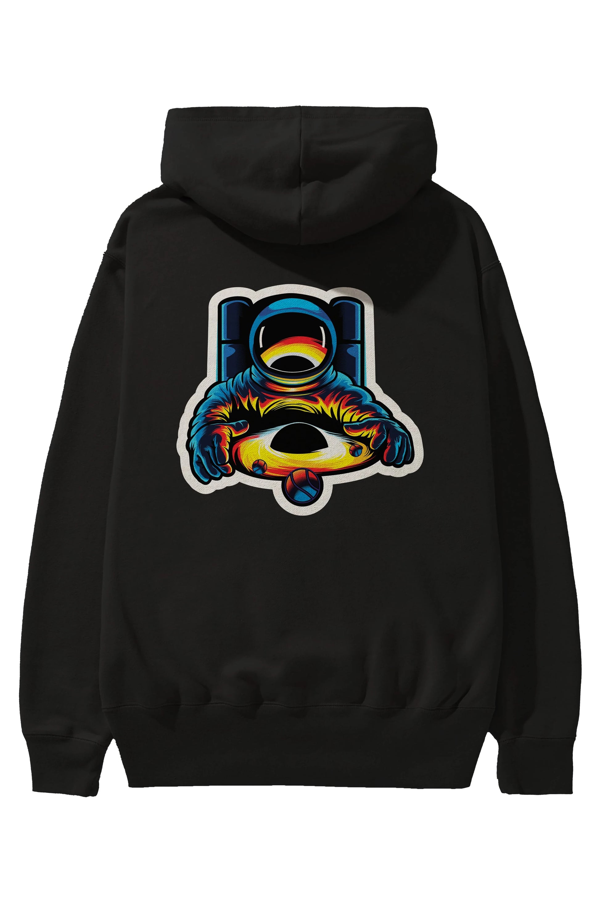 Astronaut & Black Hole Sticker Arka Baskılı Hoodie Oversize Kapüşonlu Sweatshirt Erkek Kadın Unisex