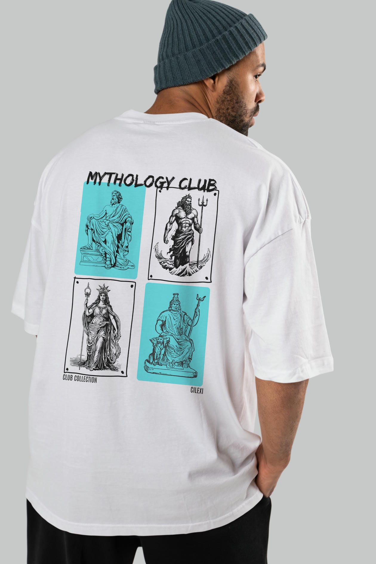 Mythology Club Arka Baskılı Oversize t-shirt Erkek Kadın %100 Pamuk Bisiklet Yaka tişort