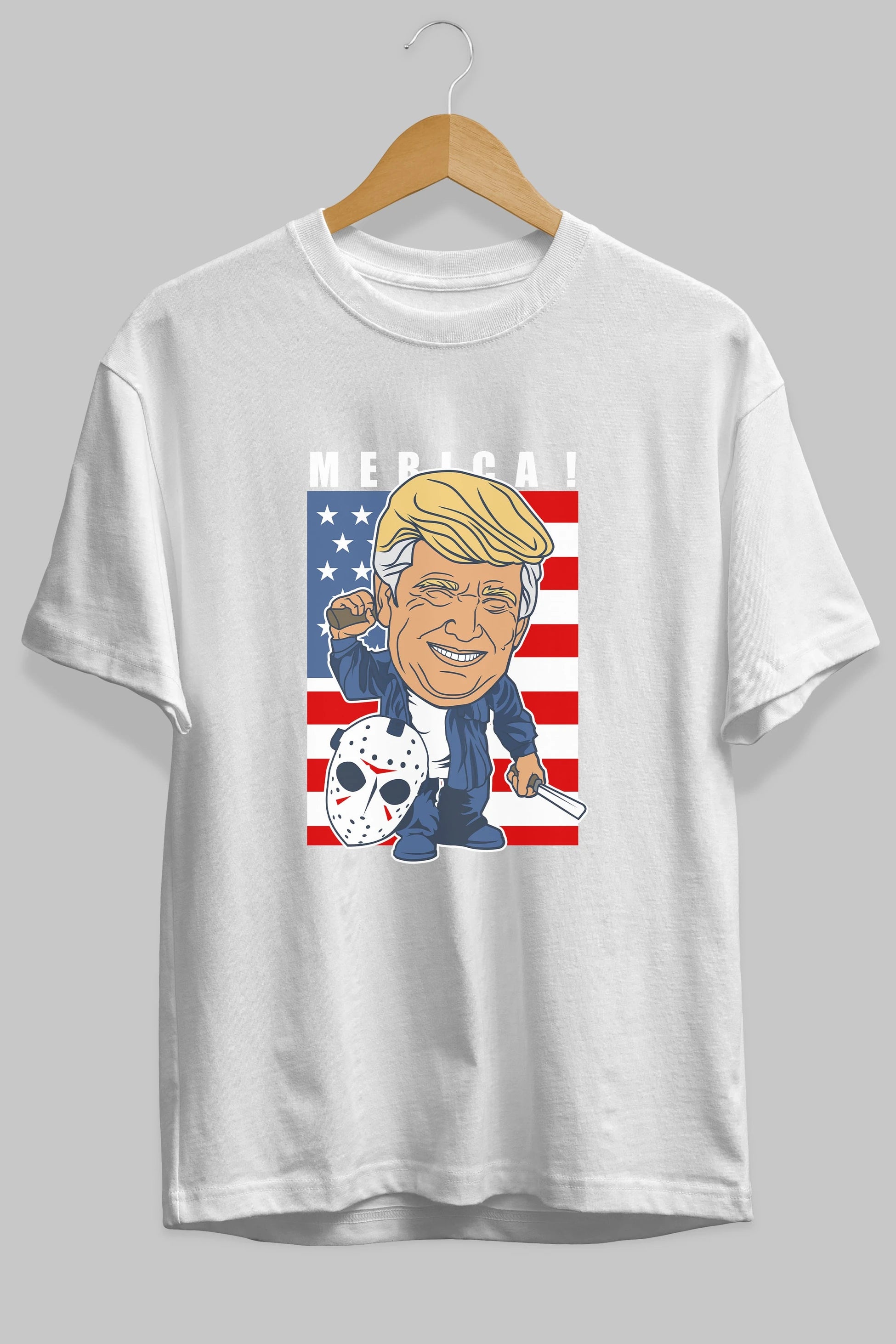 Jason Voorhess Trump Ön Baskılı Oversize t-shirt Erkek Kadın Unisex %100 Pamuk tişort