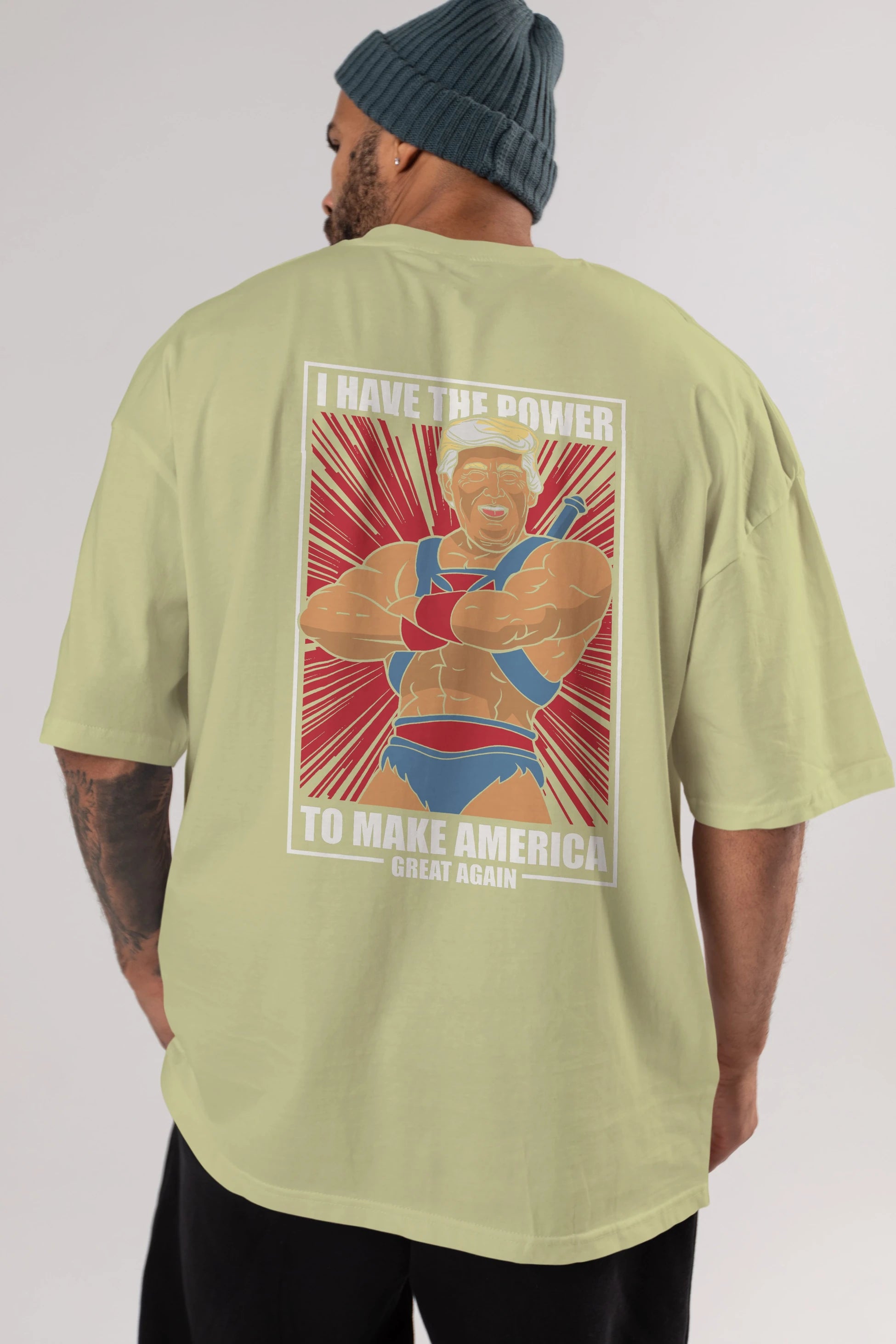 Trump Heman Arka Baskılı Oversize t-shirt Erkek Kadın Unisex %100 Pamuk tişort