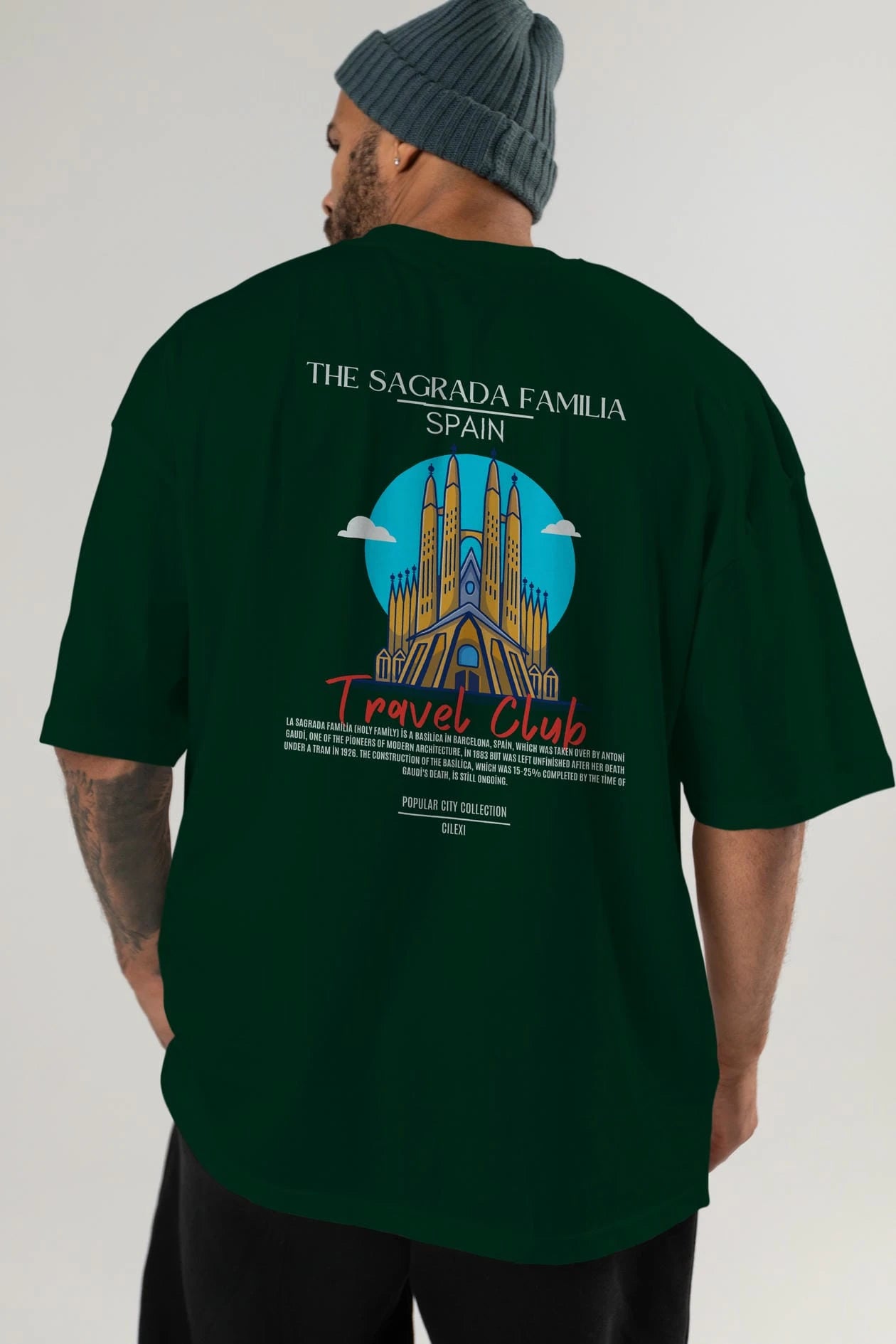 The Sagrada Familia Spain Arka Baskılı Oversize t-shirt Erkek Kadın Pamuk Bisiklet Yaka tişort