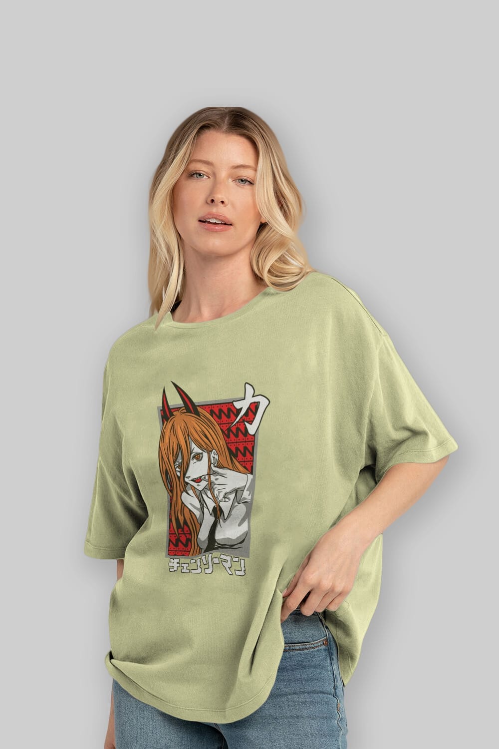 CHAINSAWMAN POWER Anime Ön Baskılı Oversize t-shirt %100 pamuk Erkek Kadın Unisex