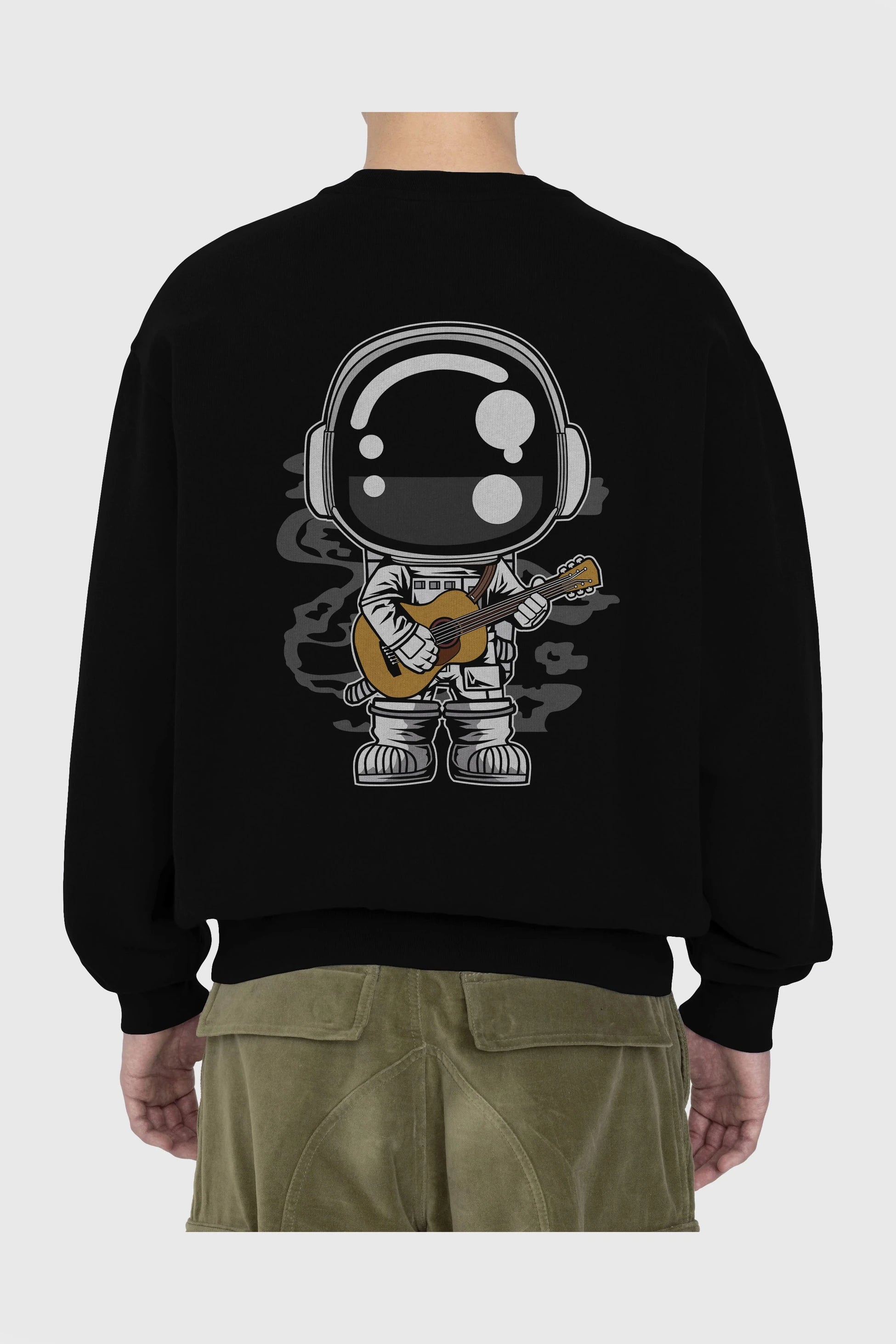 Astronaut Acoustic Guitar Arka Baskılı Oversize Sweatshirt Erkek Kadın Unisex