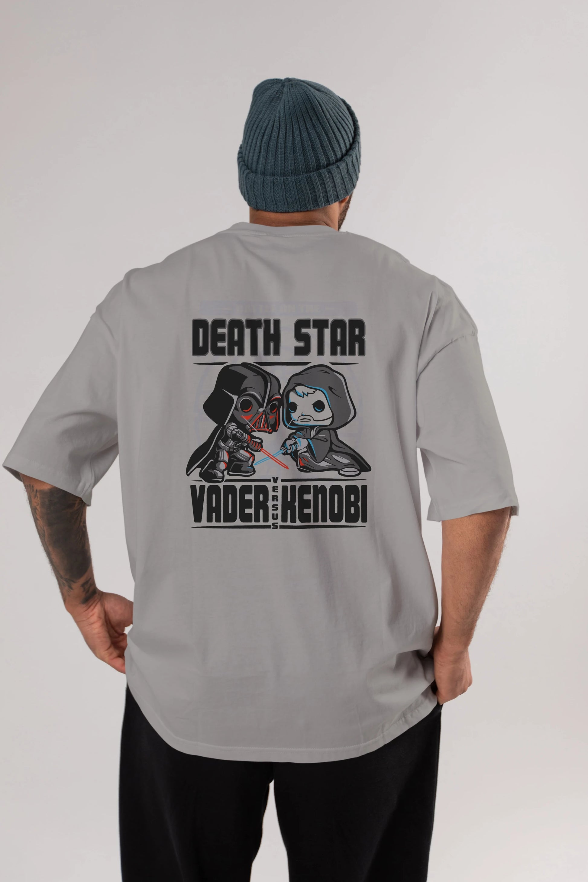 Vader Kenobi Arka Baskılı Oversize t-shirt Erkek Kadın Unisex %100 Pamuk Bisiklet Yaka tişort