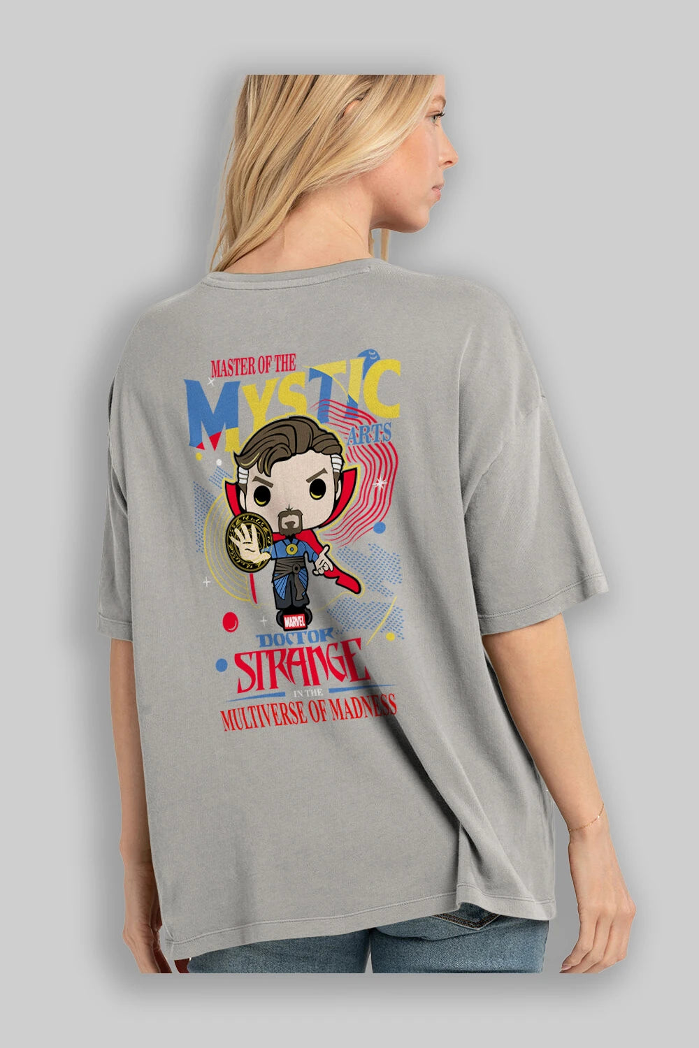 Doctor Strange Arka Baskılı Oversize t-shirt Erkek Kadın Unisex %100 Pamuk Bisiklet Yaka tişort
