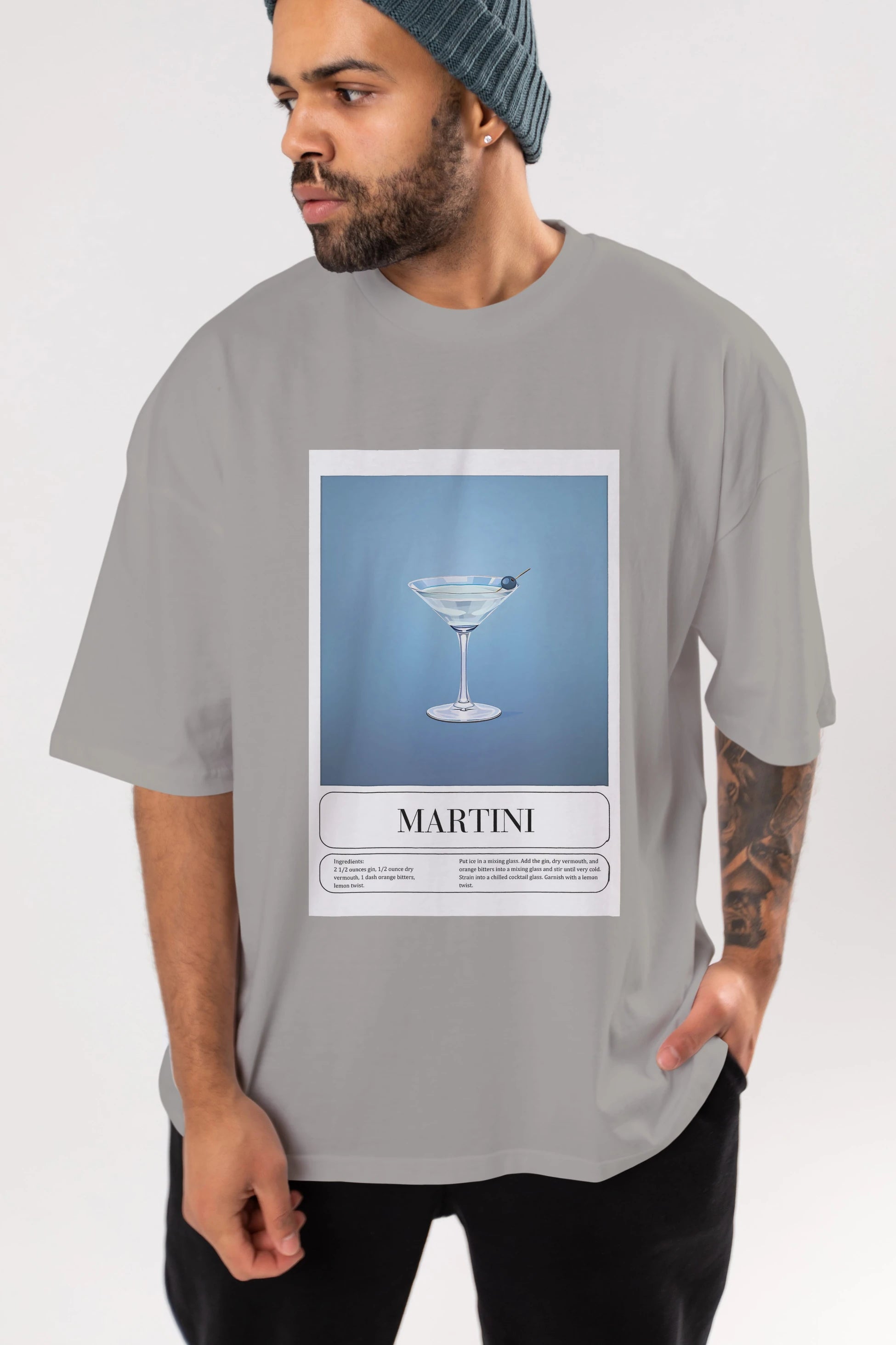 Martini Ön Baskılı Oversize t-shirt Erkek Kadın Unisex %100 Pamuk Bisiklet Yaka tişort