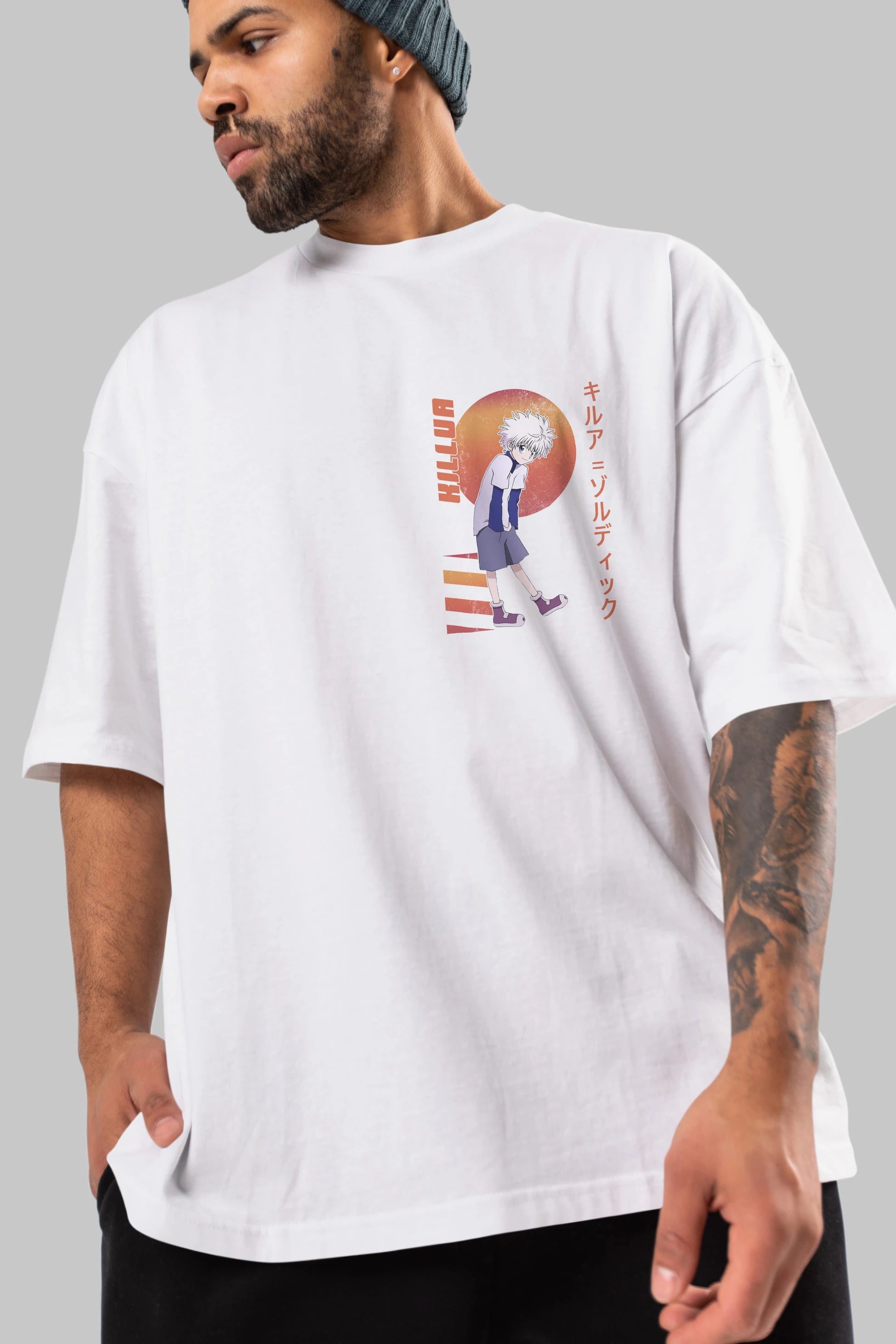 Killua Zoldyck 5 2 Ön Sol Baskılı Oversize t-shirt Erkek Kadın Unisex %100 Pamuk Bisiklet Yaka tişort