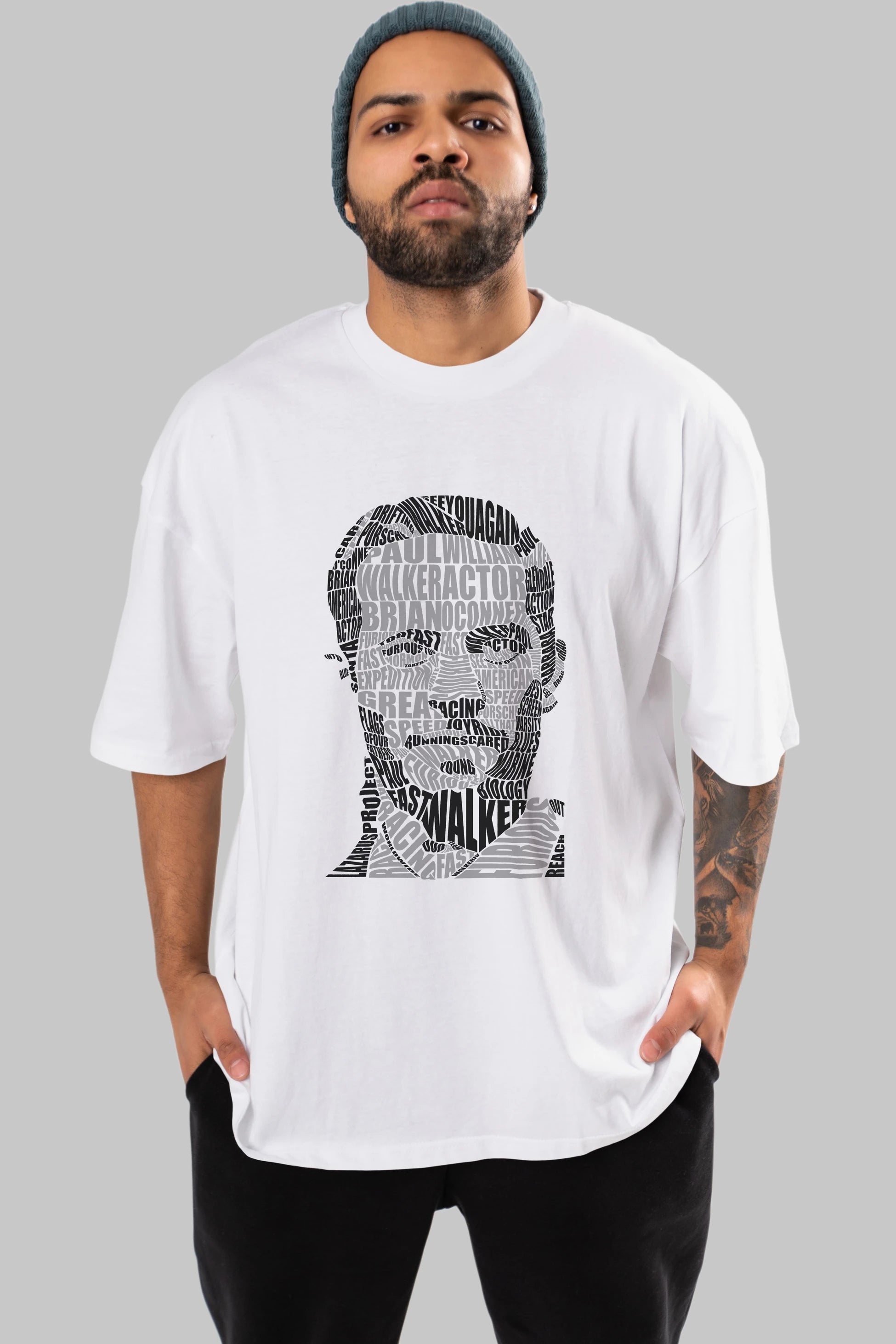 Paul Walker Calligram Ön Baskılı Oversize t-shirt %100 pamuk Erkek Kadın Unisex