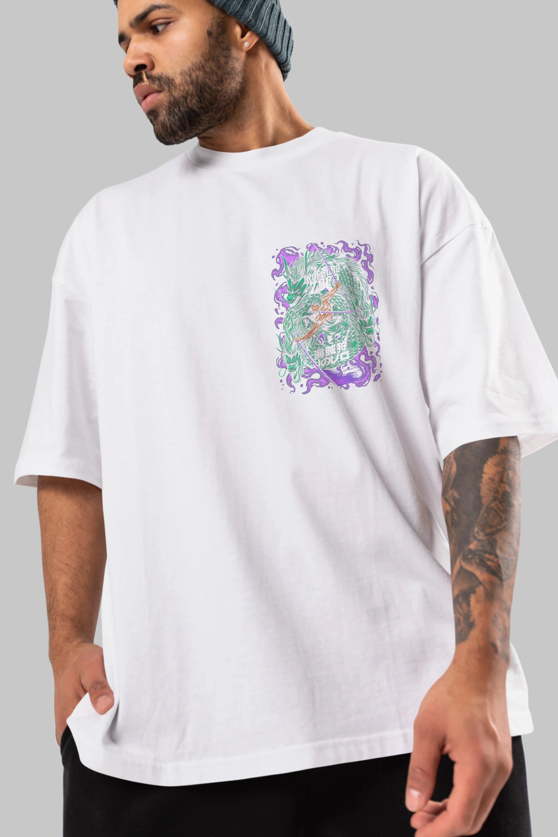 RORONOA ZORO 5 Ön Sol Baskılı Oversize t-shirt Erkek Kadın Unisex %100 Pamuk Bisiklet Yaka tişort