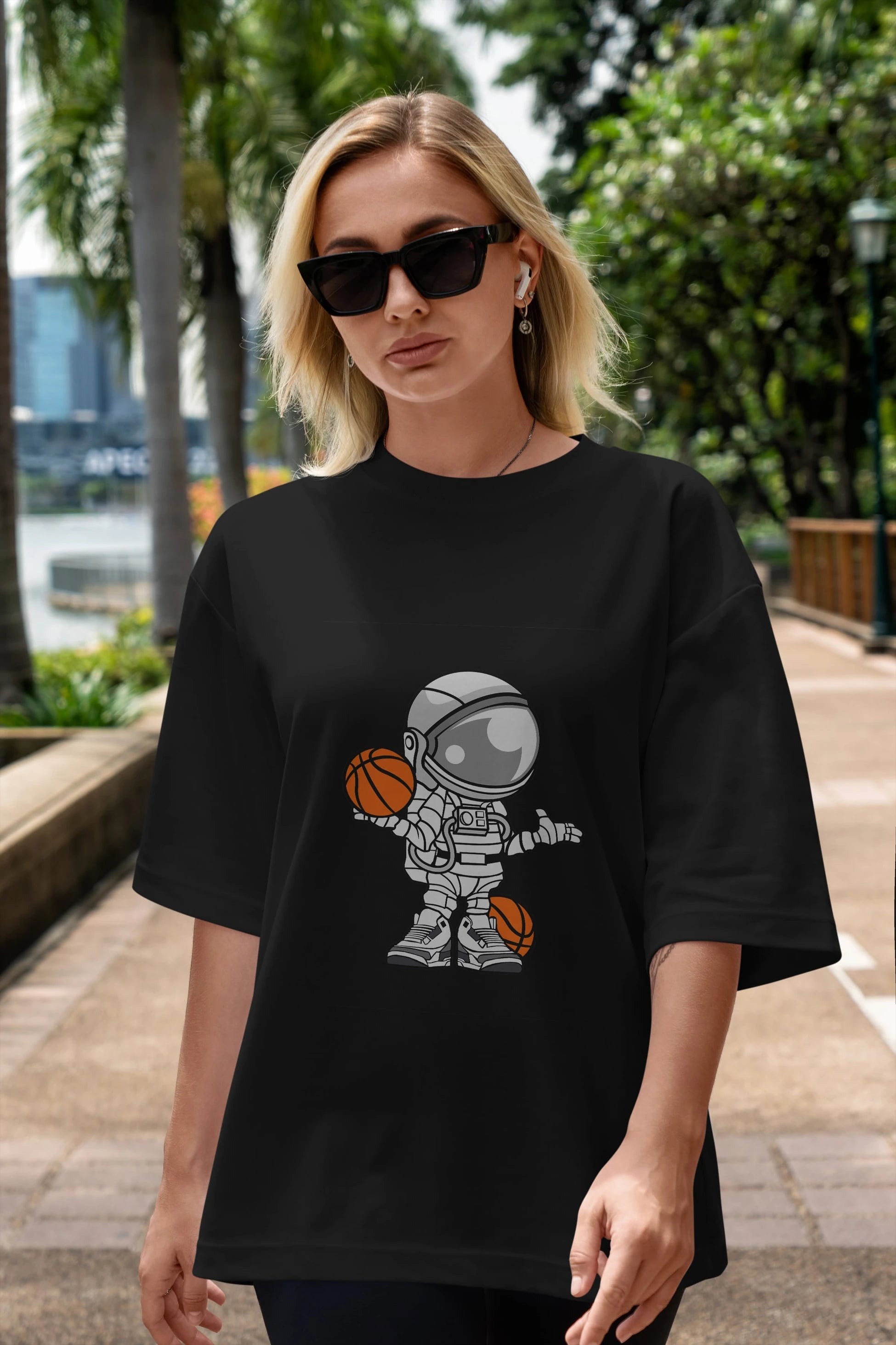 Astronaut Basketball Player Ön Baskılı Oversize t-shirt Erkek Kadın Unisex %100 Pamuk tişort