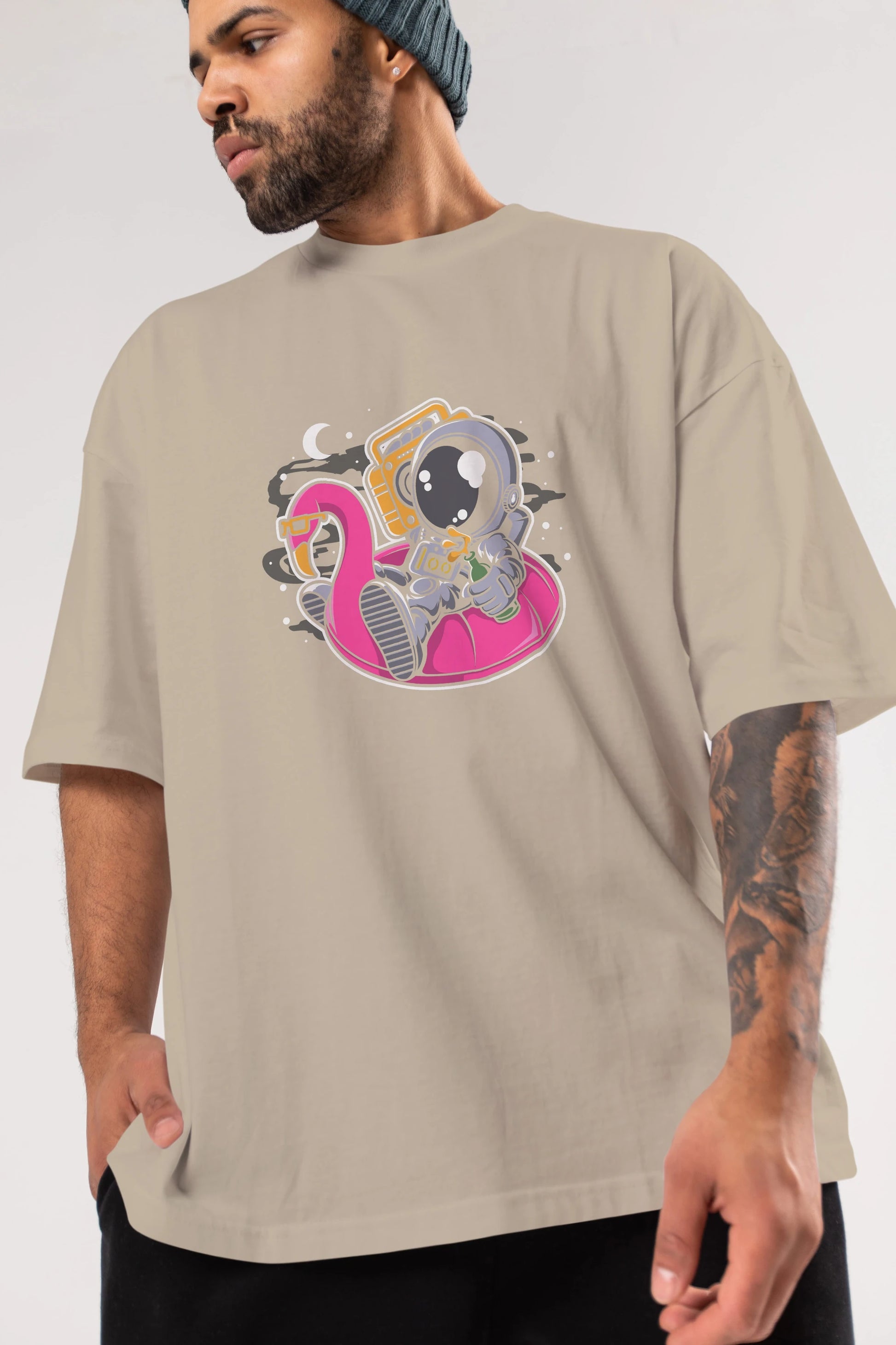 Astronaut Floaties Ballon Ön Baskılı Oversize t-shirt Erkek Kadın Unisex