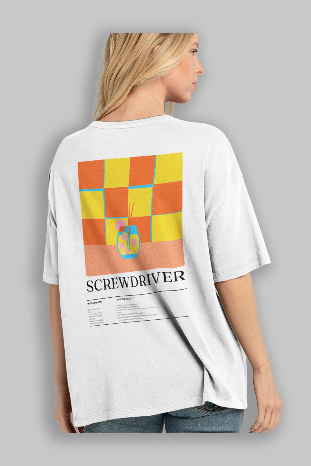Screwdriver Kokteyl Serisi Arka Baskılı Oversize t-shirt Erkek Kadın %100 Pamuk Bisiklet Yaka tişort