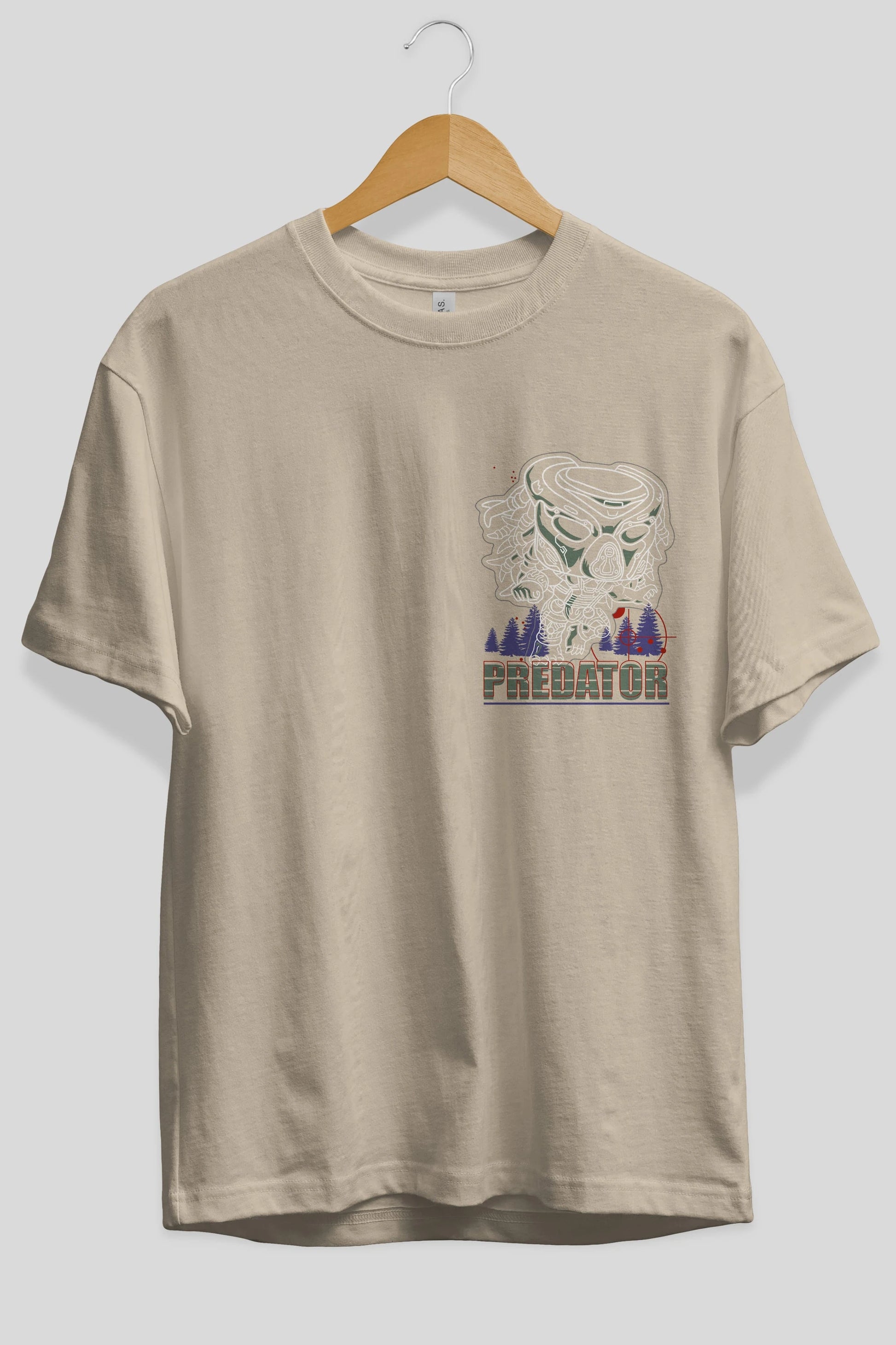 Predator Ön Sol Baskılı Oversize t-shirt Erkek Kadın Unisex %100 Pamuk Bisiklet Yaka tişort
