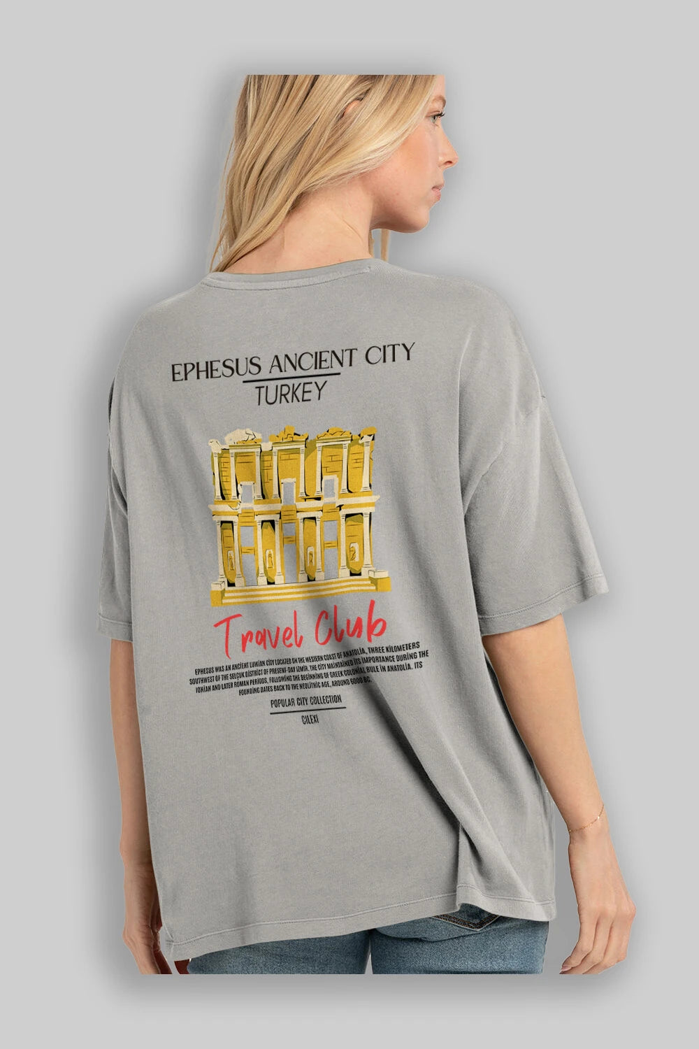 Ephesus Ancient City Turkey Arka Baskılı Oversize t-shirt Erkek Kadın Pamuk Bisiklet Yaka tişort