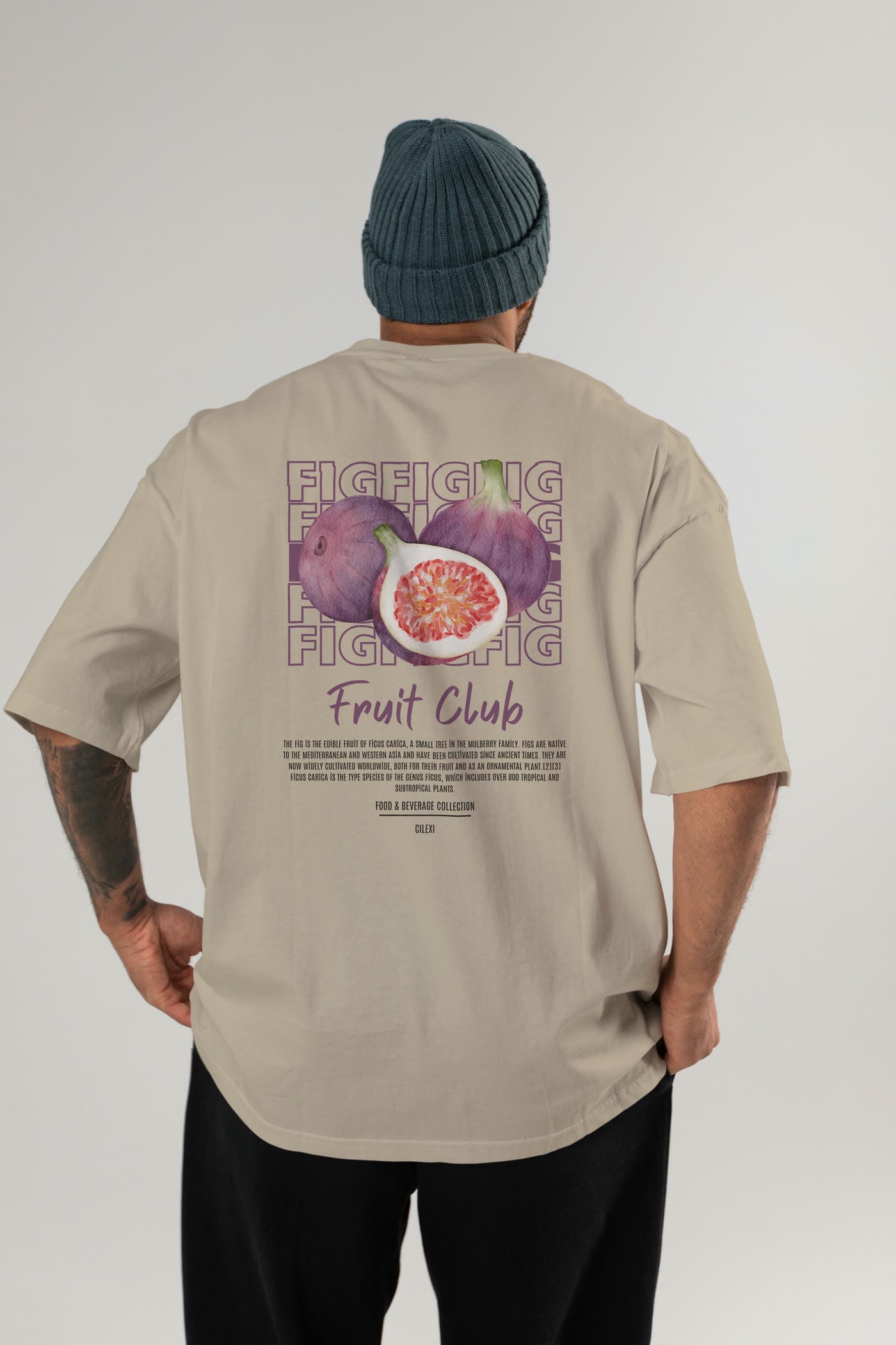 Fig Arka Baskılı Oversize t-shirt Erkek Kadın Pamuk Bisiklet Yaka tişort