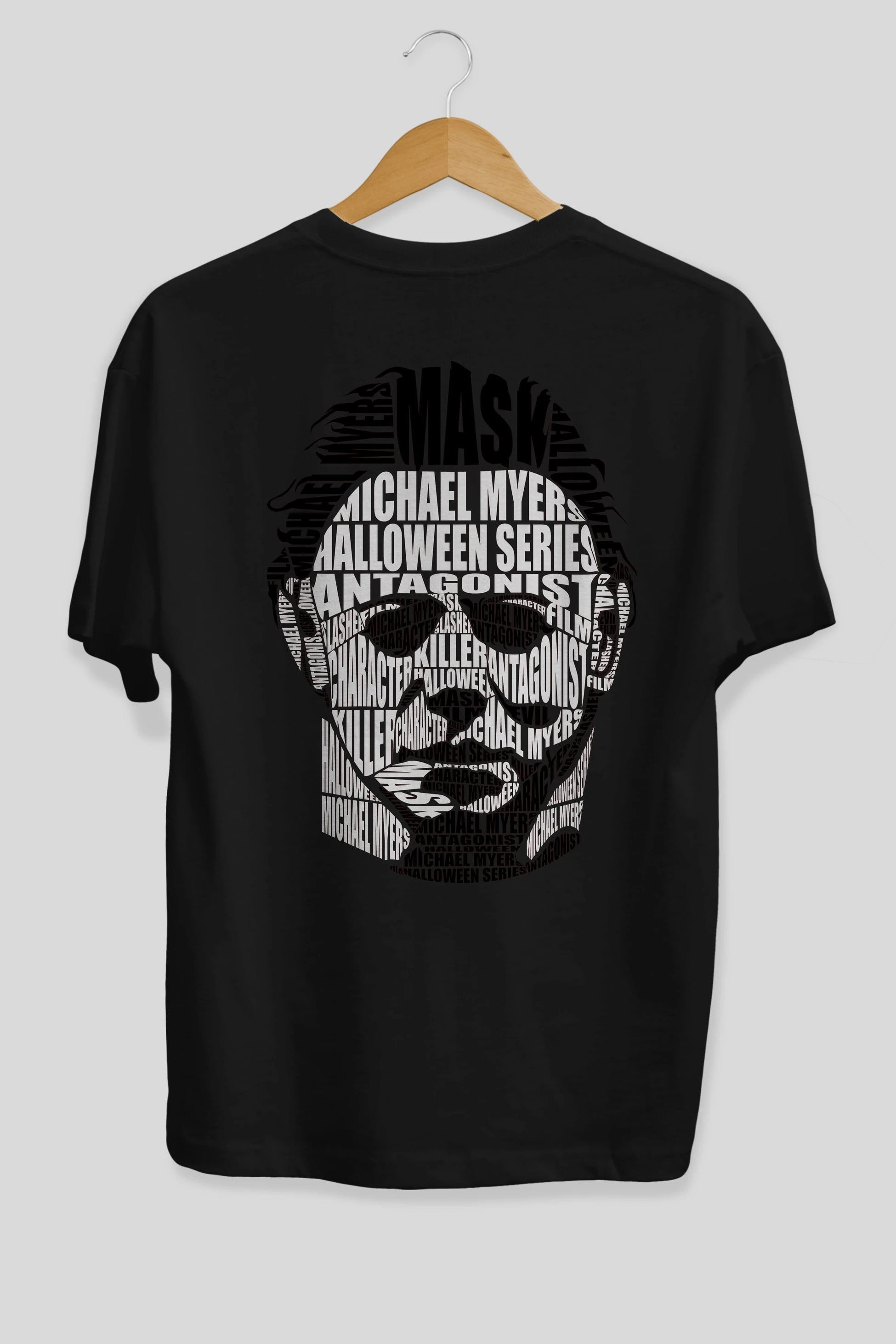 Michael Myers Calligram Arka Baskılı Oversize t-shirt %100 pamuk Erkek Kadın Unisex