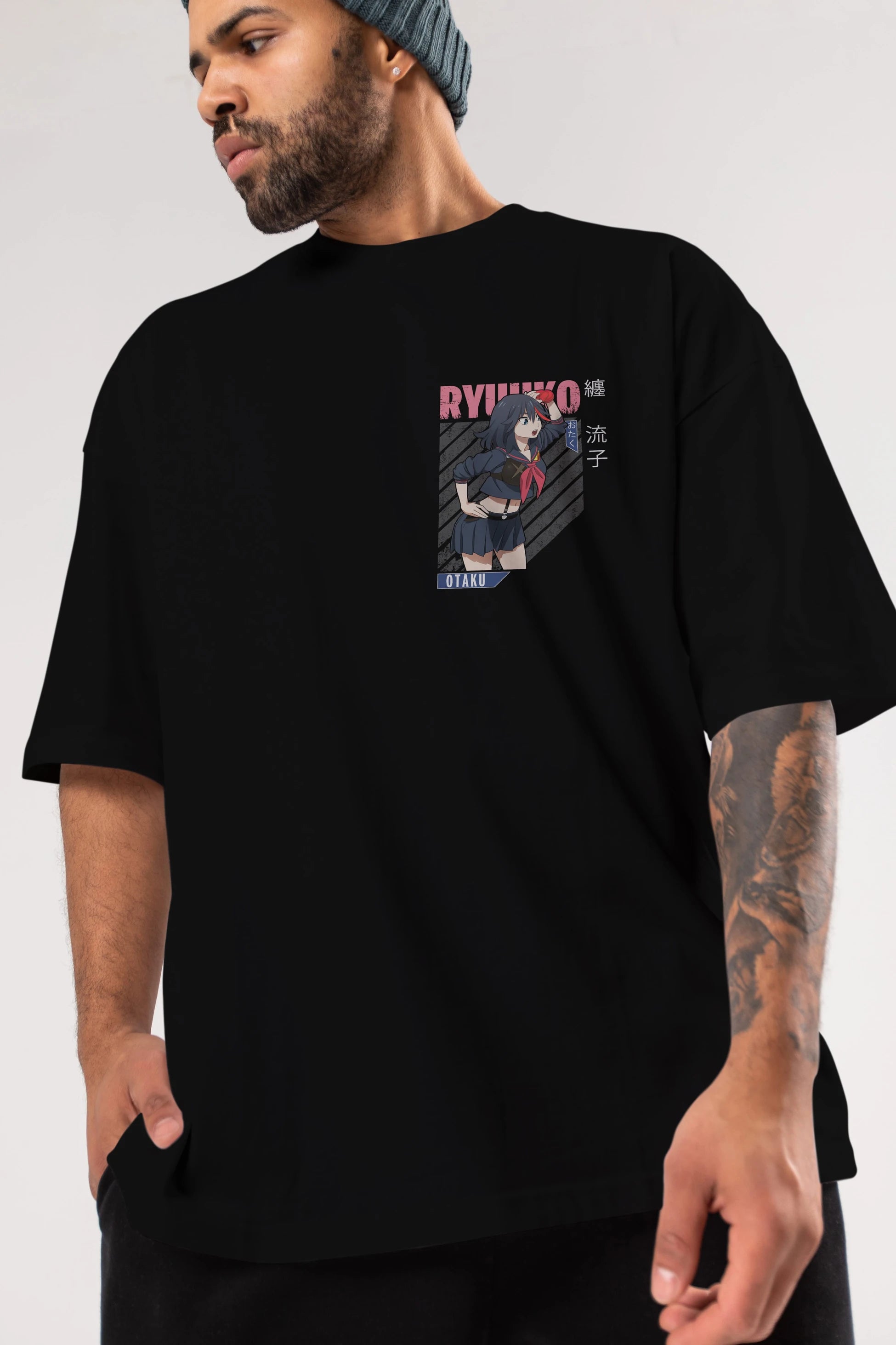 Ryuuko Matoi 6 Ön Sol Baskılı Oversize t-shirt Erkek Kadın Unisex %100 Pamuk Bisiklet Yaka tişort