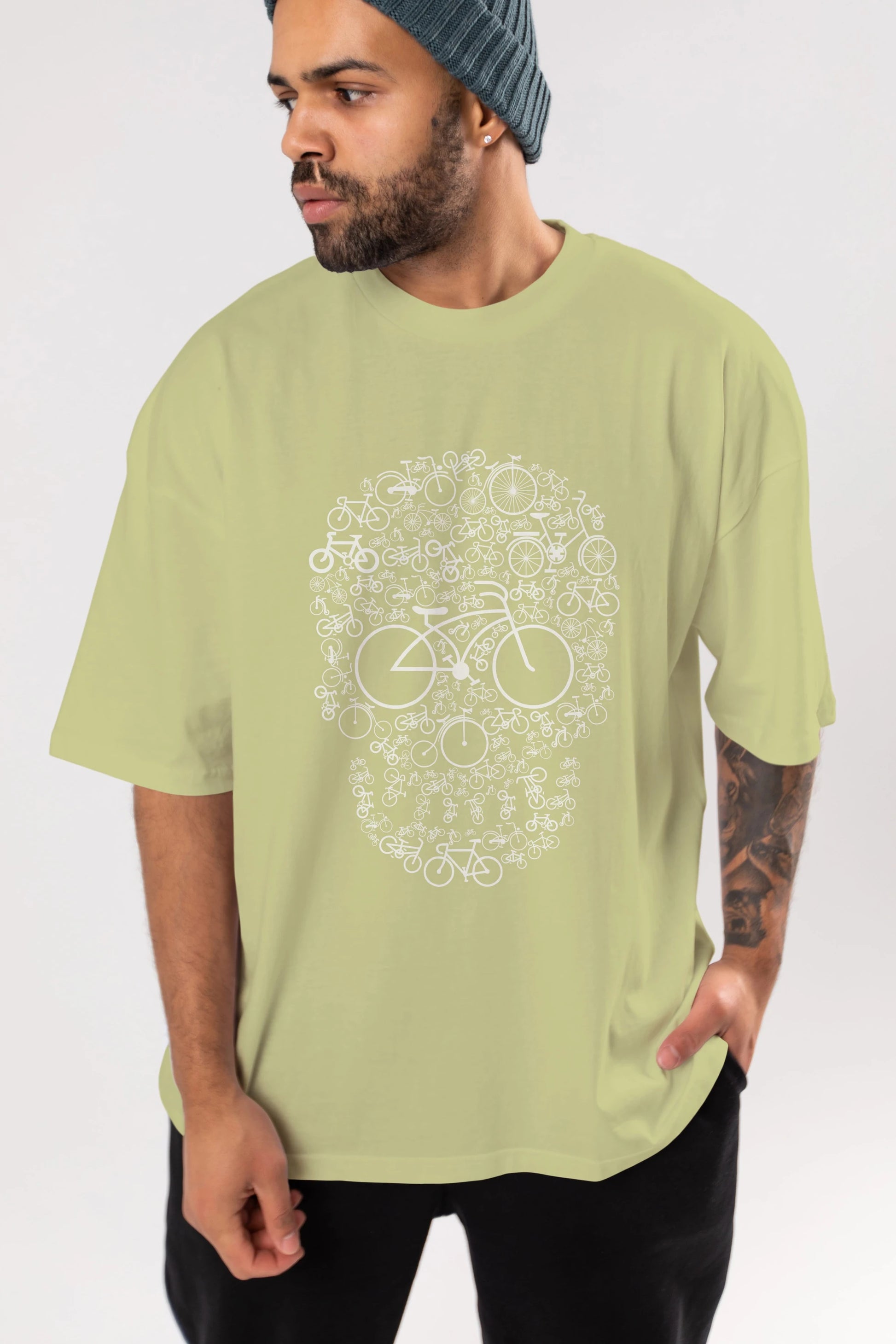 Bicycle Skull Ön Baskılı Oversize t-shirt %100 pamuk Erkek Kadın Unisex