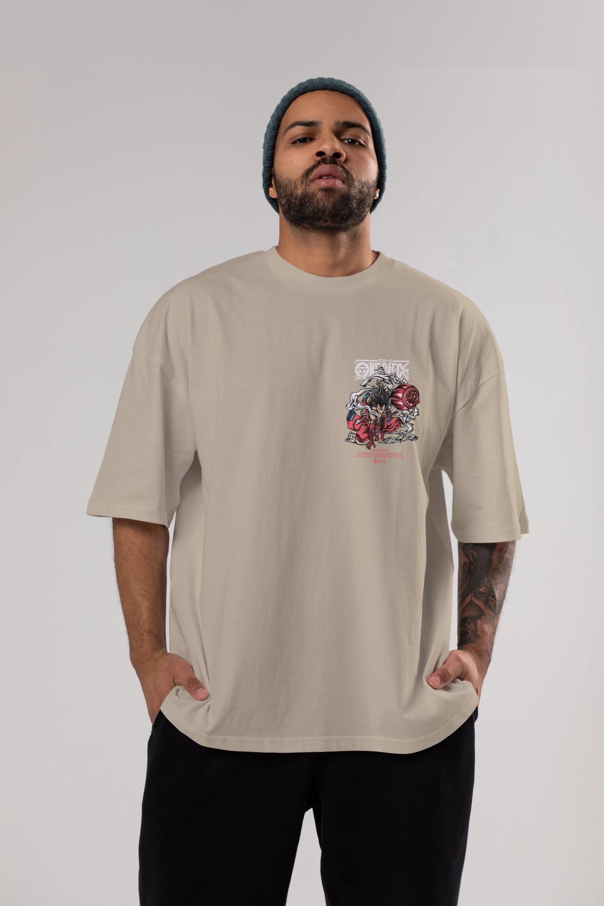 One Piece Snakeman Ön Sol Baskılı Oversize t-shirt Erkek Kadın Unisex %100 Pamuk Bisiklet Yaka tişort