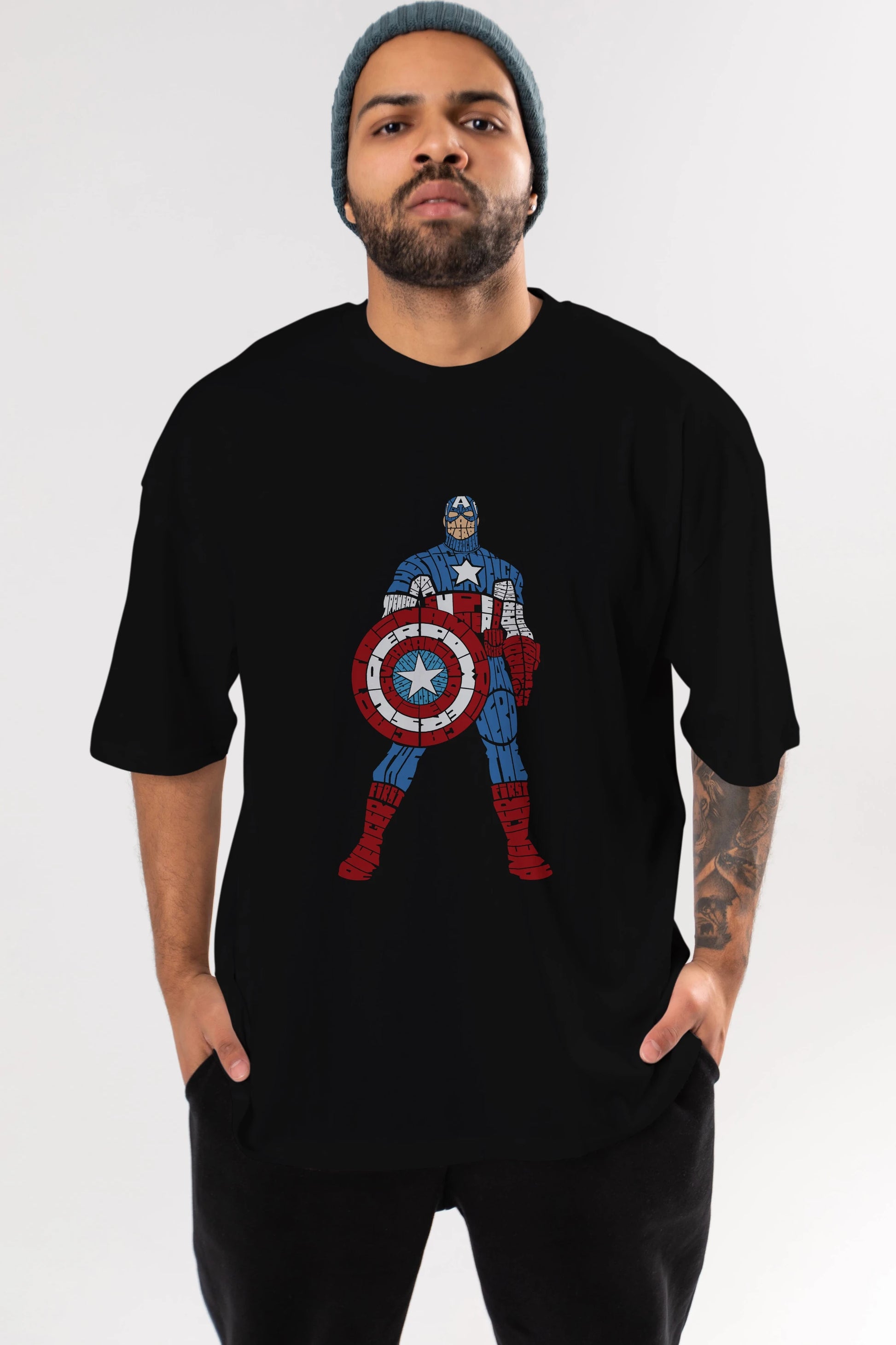 Captain America Ön Baskılı Oversize t-shirt %100 pamuk Erkek Kadın Unisex