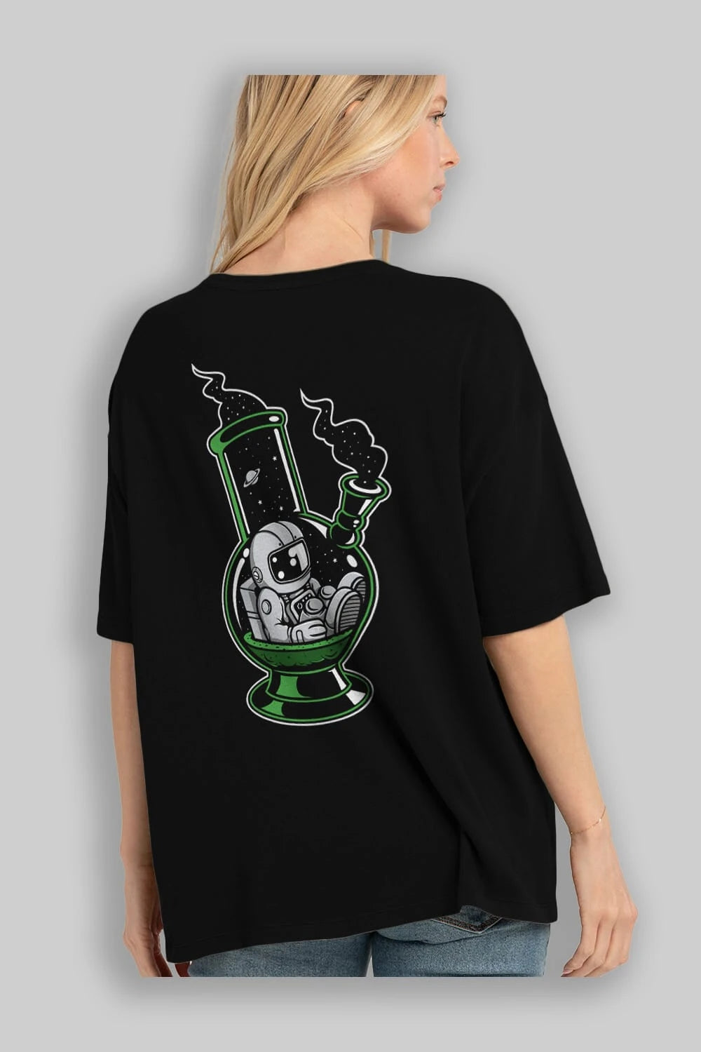 Astronaut Bong Arka Baskılı Oversize t-shirt Erkek Kadın Unisex