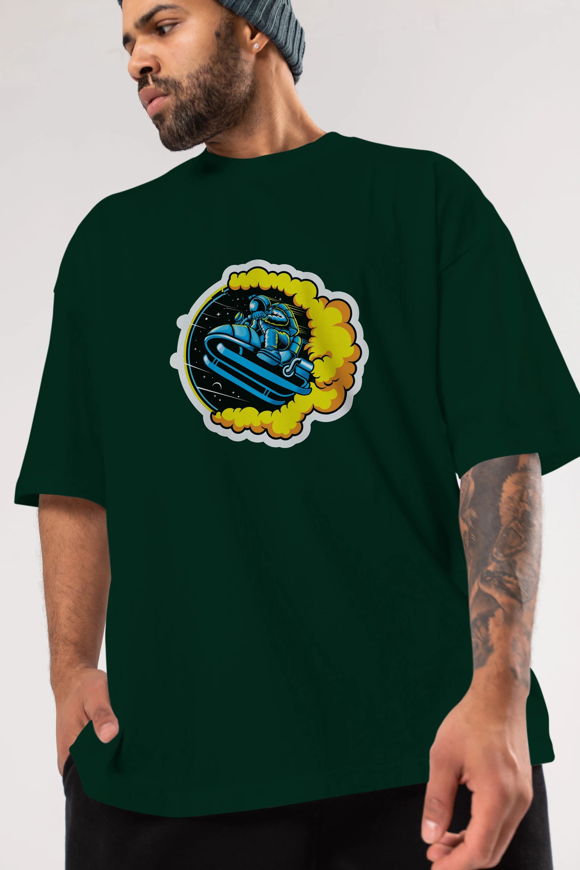 Astrojump with Snowmobile Sticker Ön Baskılı Oversize t-shirt Erkek Kadın Unisex