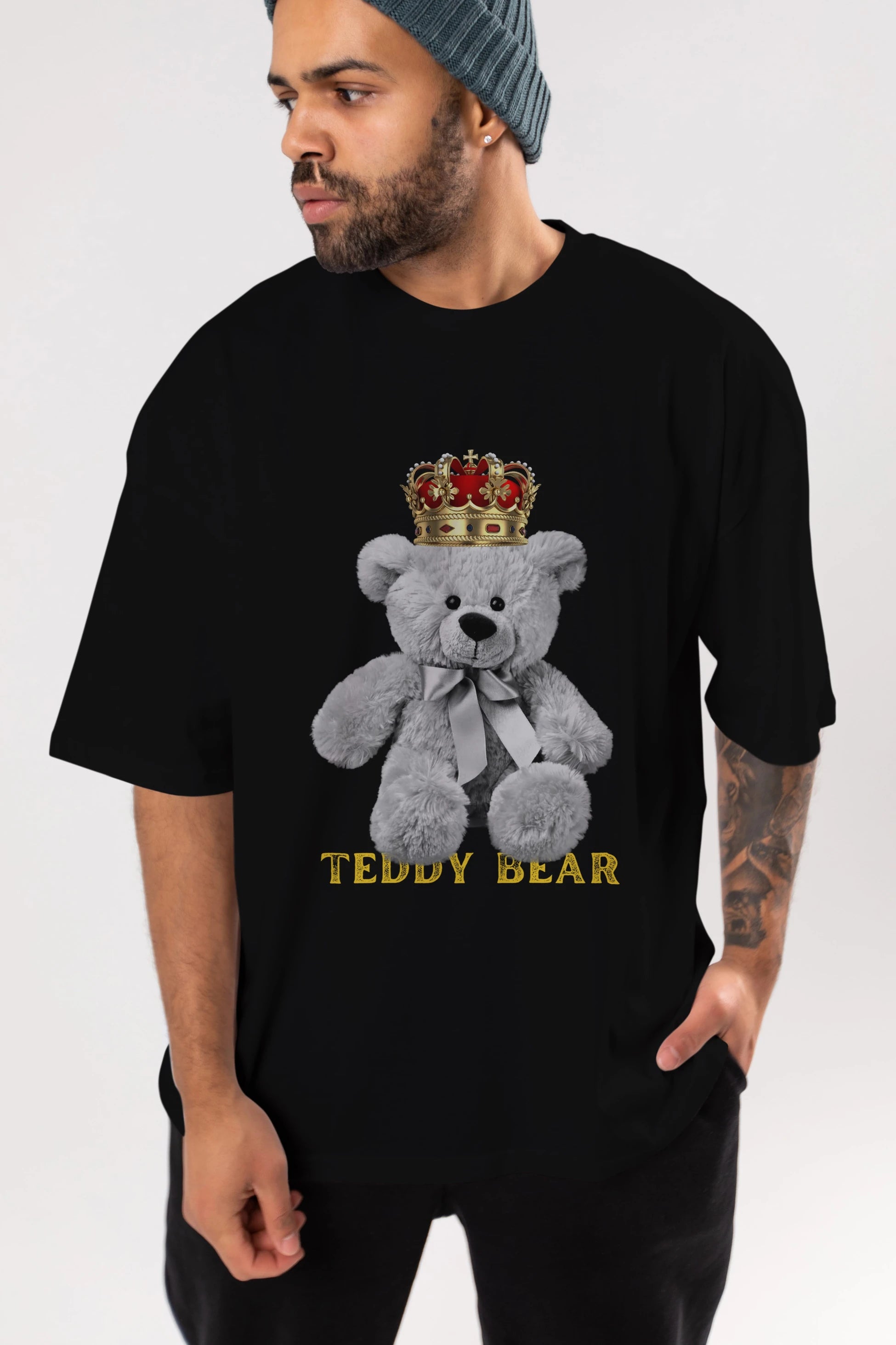 Teddy Bear Ön Baskılı Oversize t-shirt Erkek Kadın Unisex %100 Pamuk