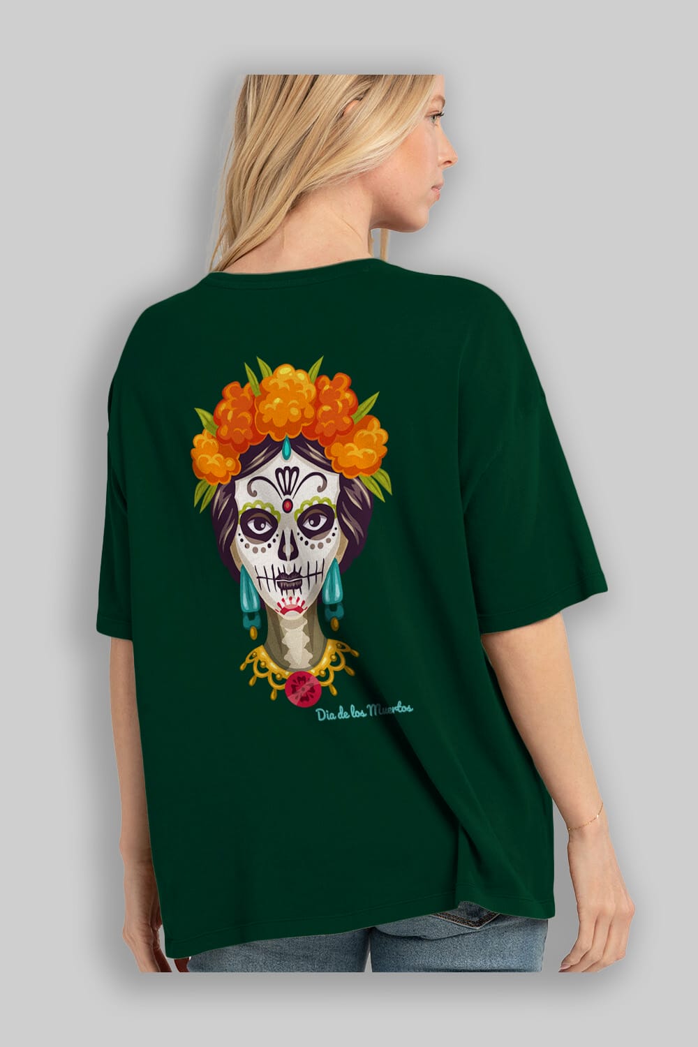 Dia de los Muertos 2 Arka Baskılı Oversize t-shirt Erkek Kadın Unisex