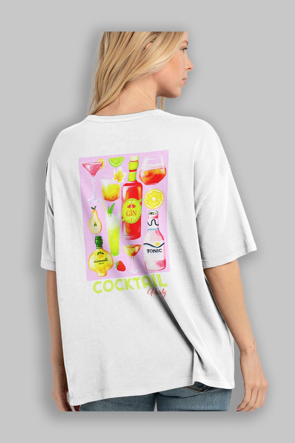 Cocktail Party Arka Baskılı Oversize t-shirt Erkek Kadın Unisex %100 Pamuk Bisiklet Yaka tişort