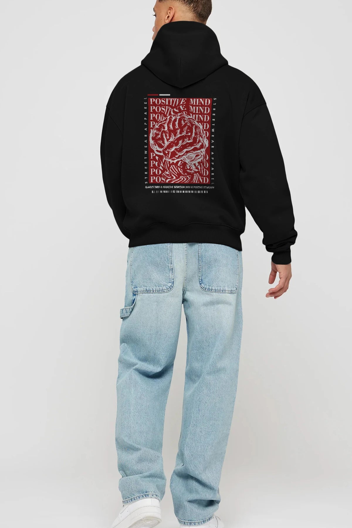 Positive Mind Arka Baskılı Hoodie Oversize Kapüşonlu Sweatshirt Erkek Kadın Unisex