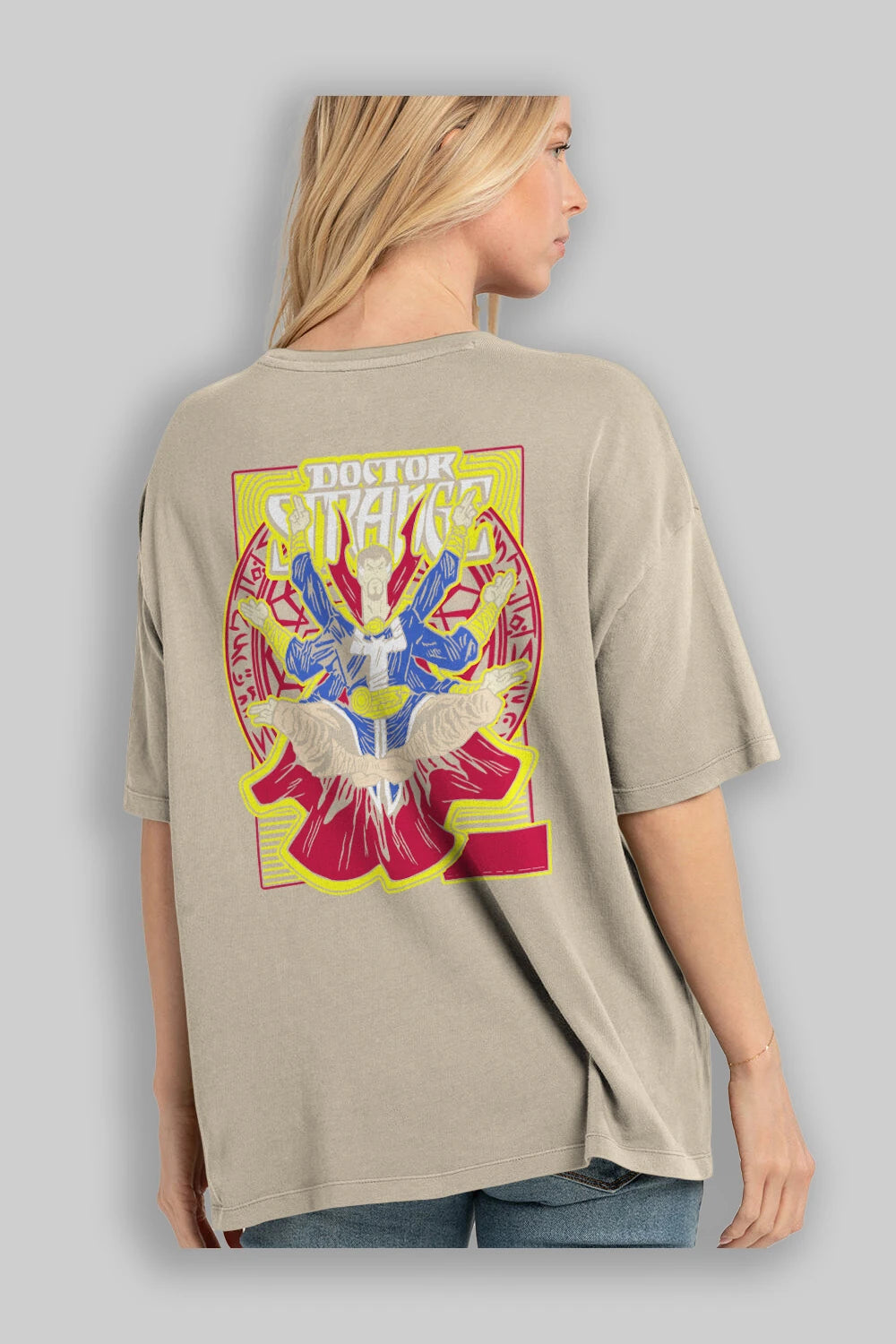 Doctor Strange (1) Arka Baskılı Oversize t-shirt Erkek Kadın Unisex %100 Pamuk Bisiklet Yaka tişort