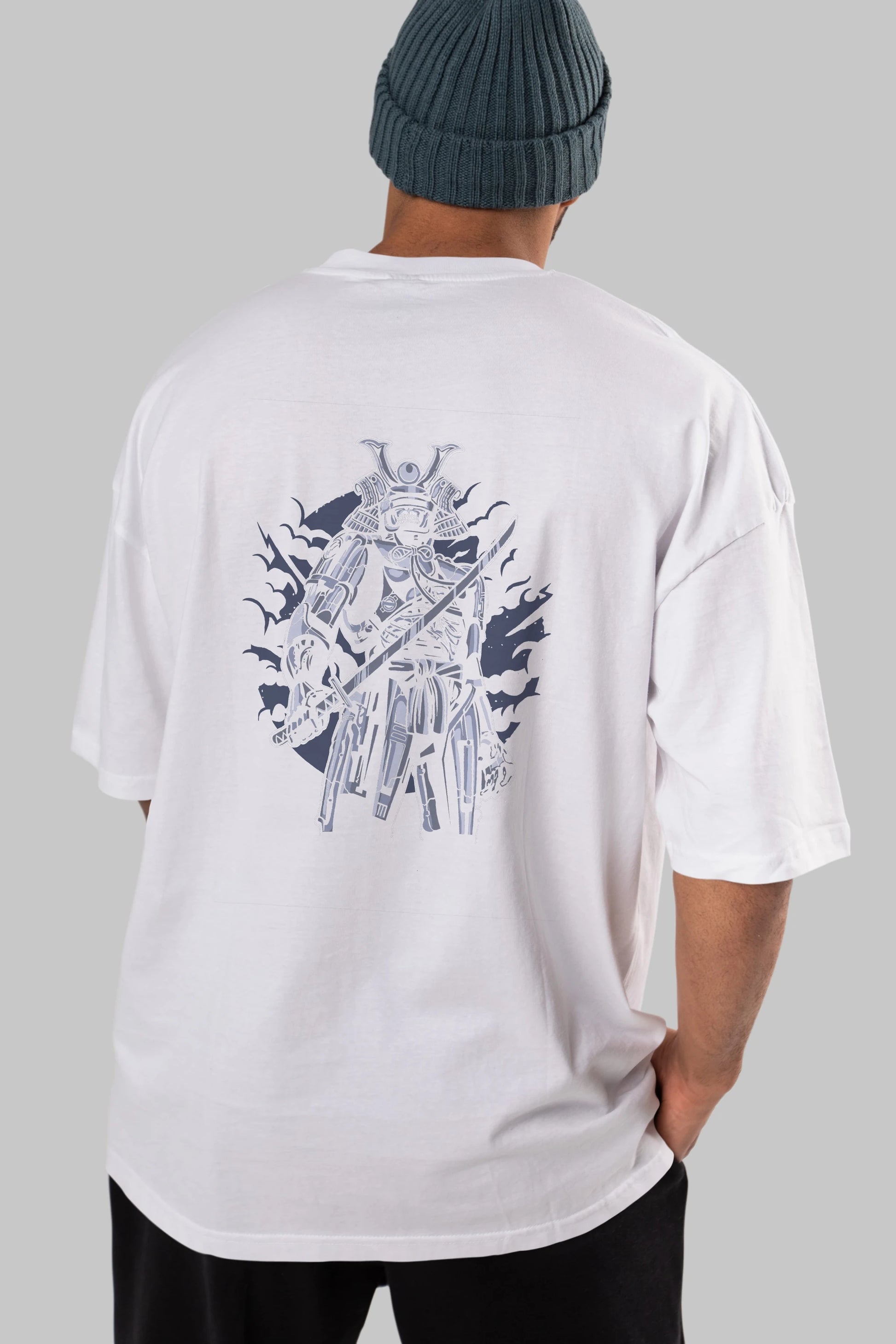 Samurai Robot Skull Arka Baskılı Oversize t-shirt Erkek Kadın Unisex %100 Pamuk