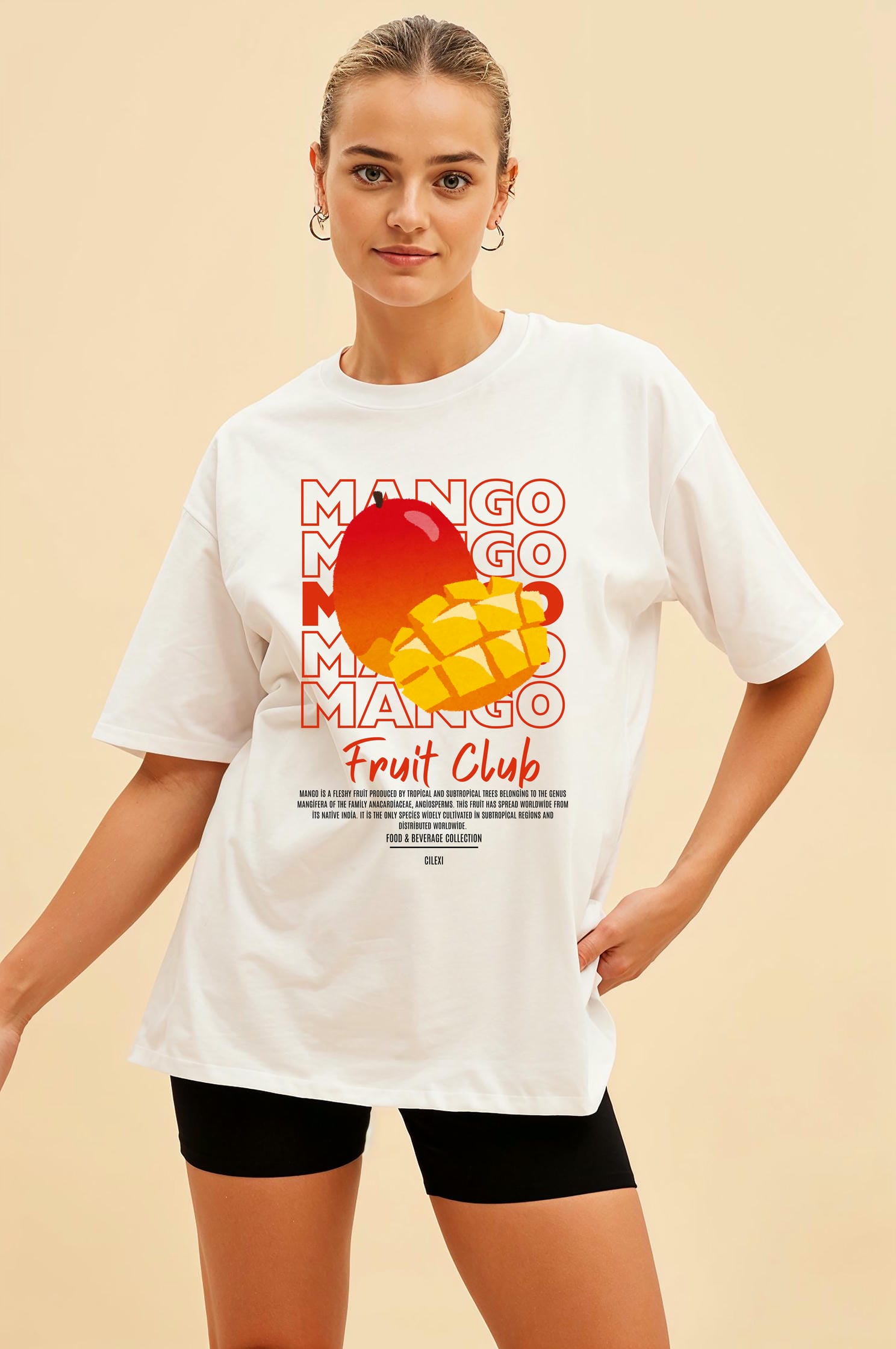 Mango Ön Baskılı Oversize t-shirt Erkek Kadın Pamuk Bisiklet Yaka tişort