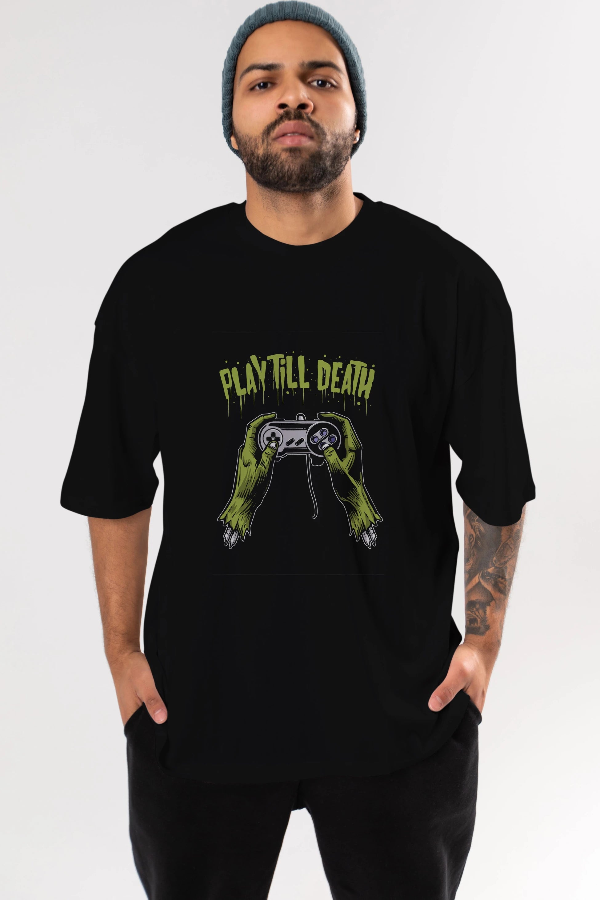 Play Till Death Ön Baskılı Oversize t-shirt Erkek Kadın Unisex %100 Pamuk tişort