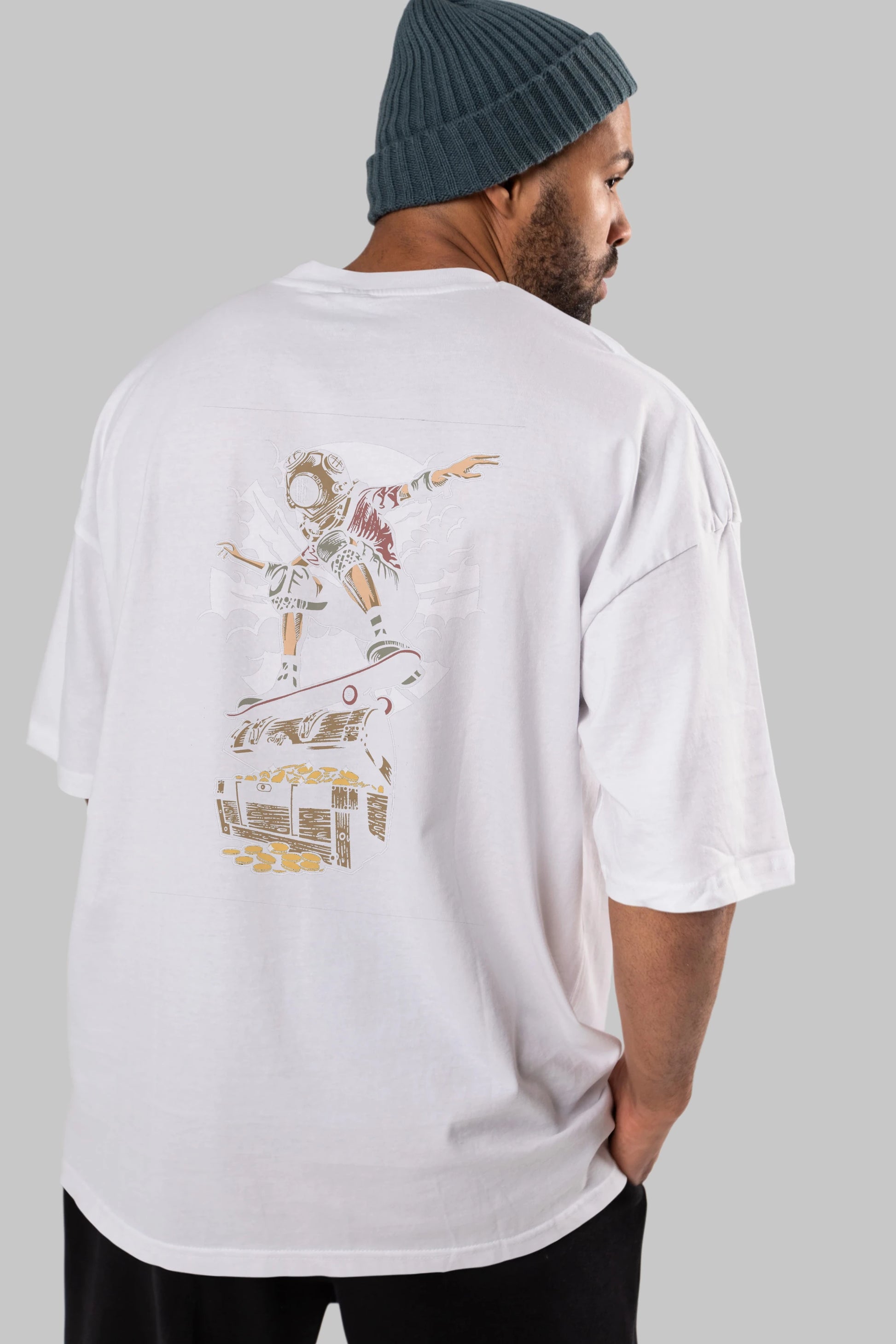 Diver Skater Treasure Arka Baskılı Oversize t-shirt Erkek Kadın Unisex %100 Pamuk