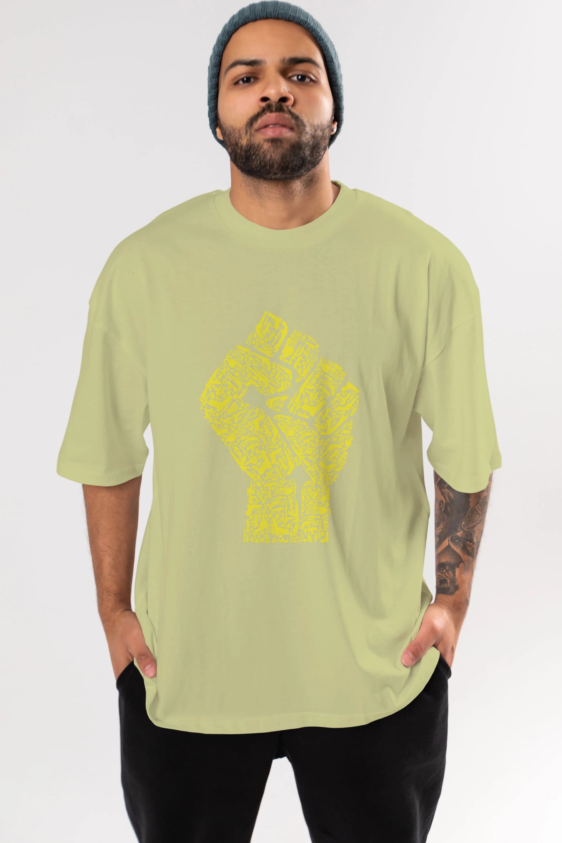 Hand Of Revolution Ön Baskılı Oversize t-shirt %100 pamuk Erkek Kadın Unisex