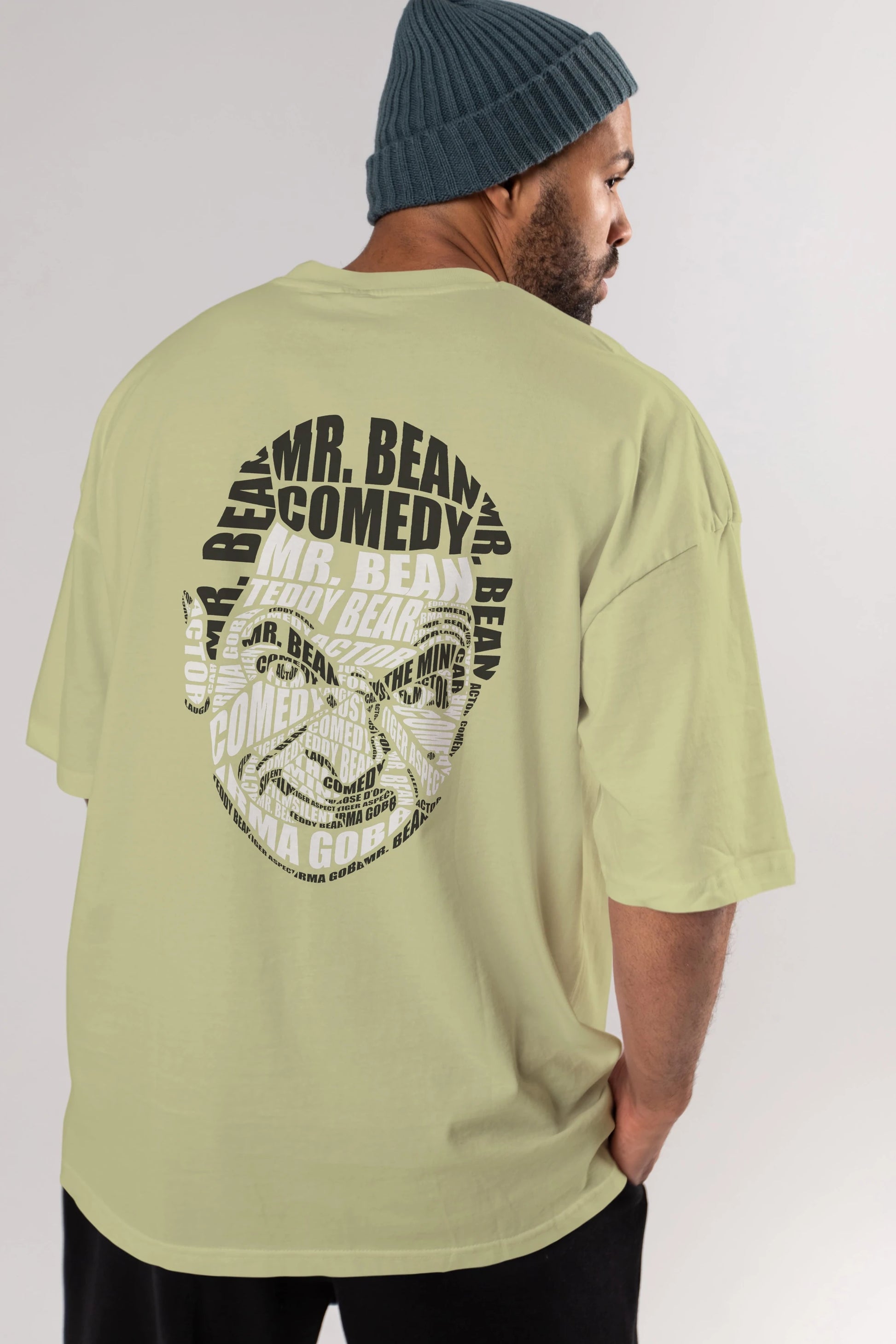 Mr Bean Calligram Arka Baskılı Oversize t-shirt %100 pamuk Erkek Kadın Unisex