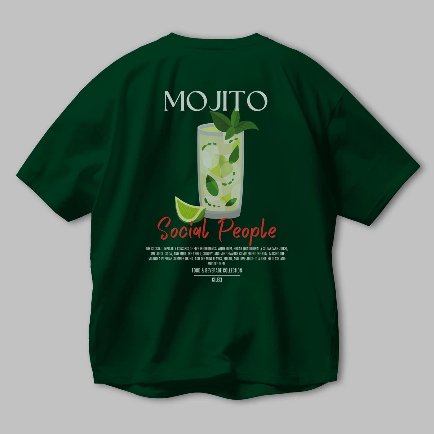 Mojıto Kokteyl Serisi Baskılı Oversize t-shirt Erkek Kadın Unisex %100 Pamuk Bisiklet Yaka tişort
